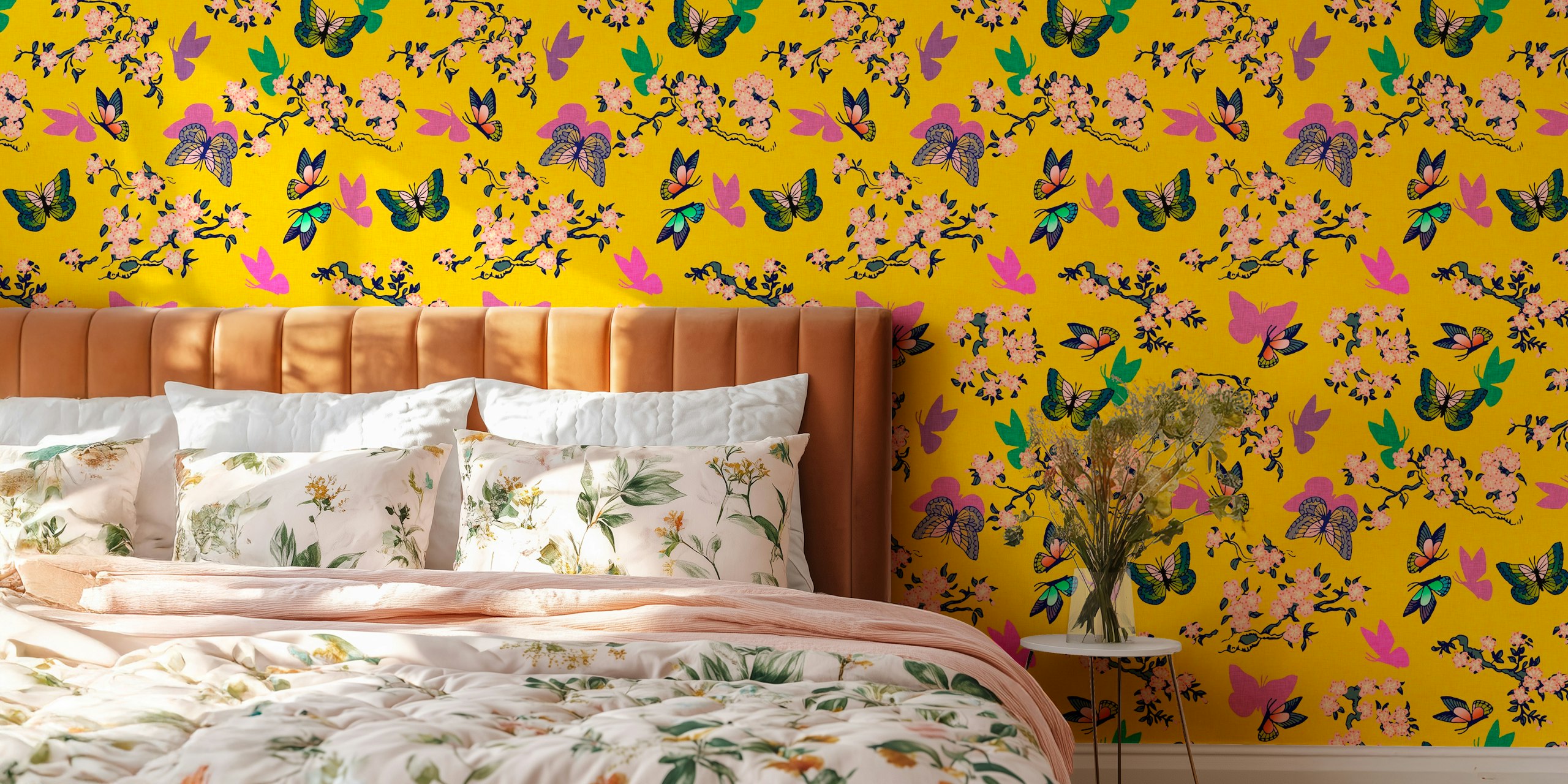 Cherry Blossom Butterflies wallpaper displayed in a room