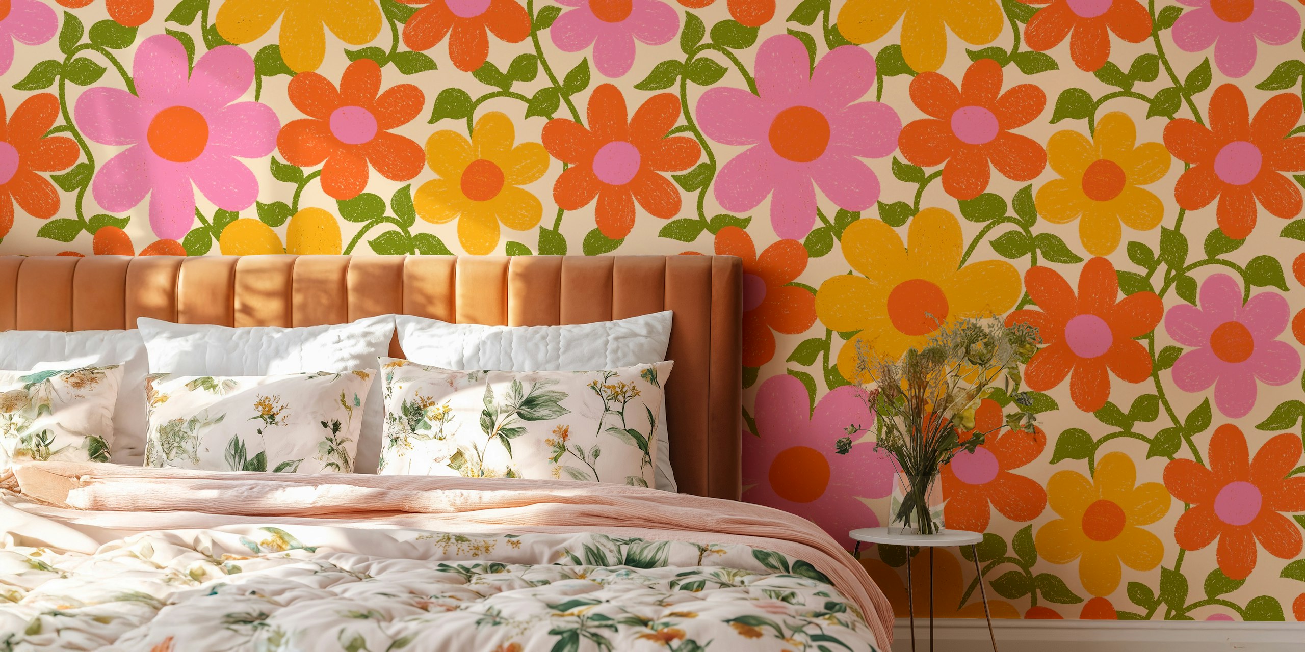 Vibrant floral wallpaper σε ρύθμιση δωματίου