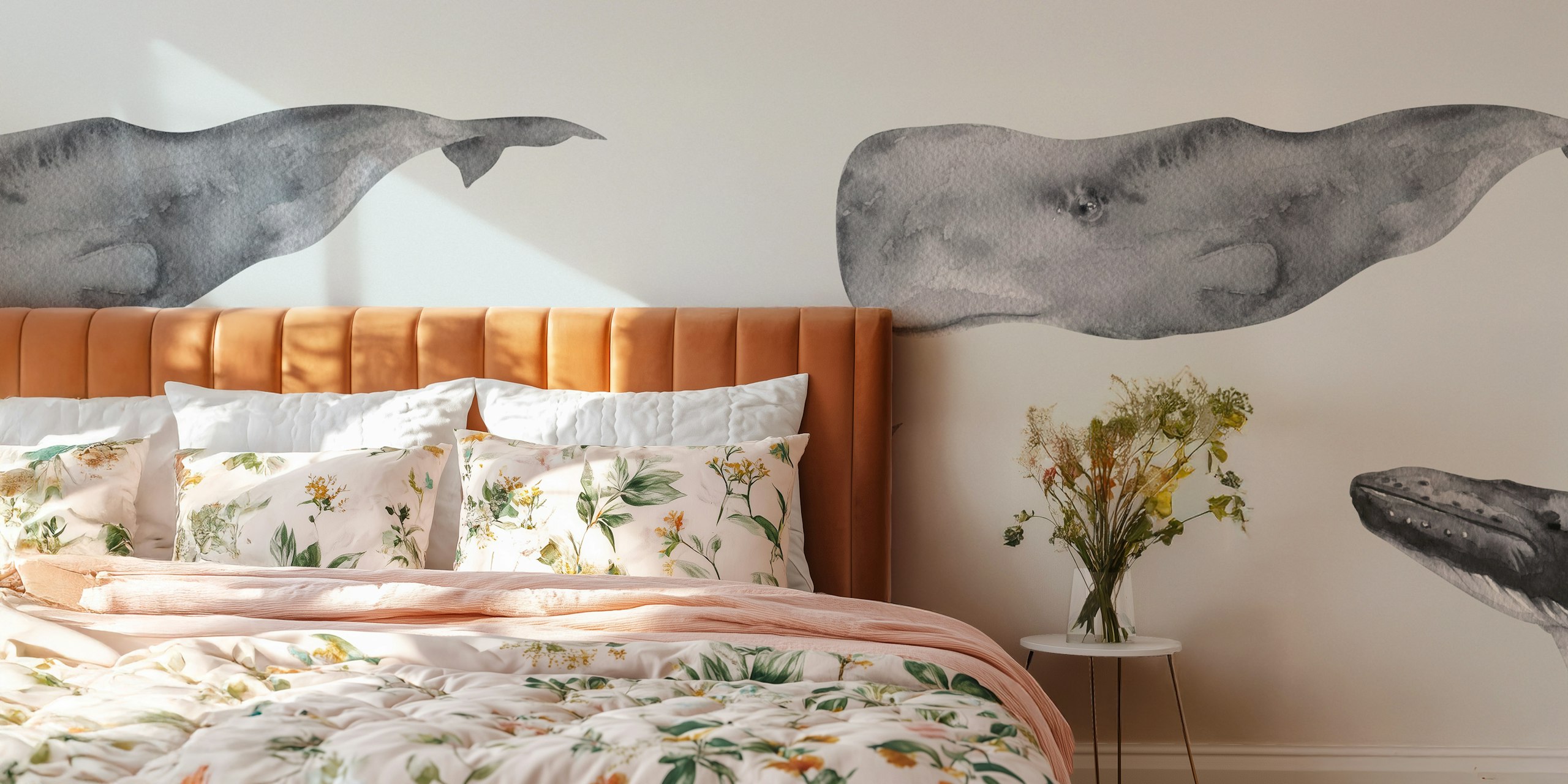 Carta da parati Watercolor Whale Pattern in una stanza