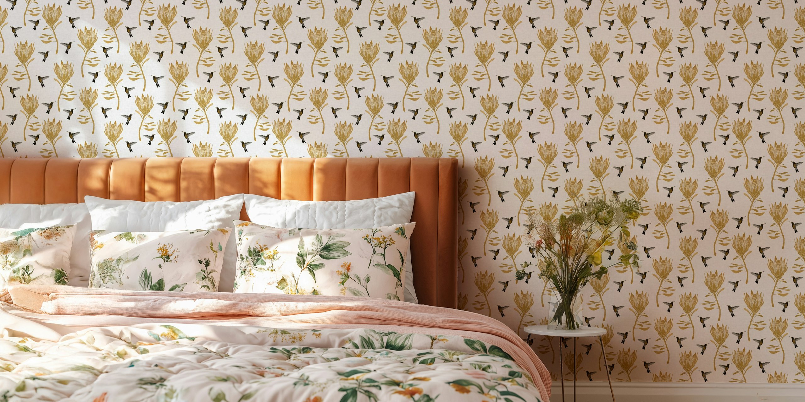 Hummingbird & Flower I wallpaper in a room