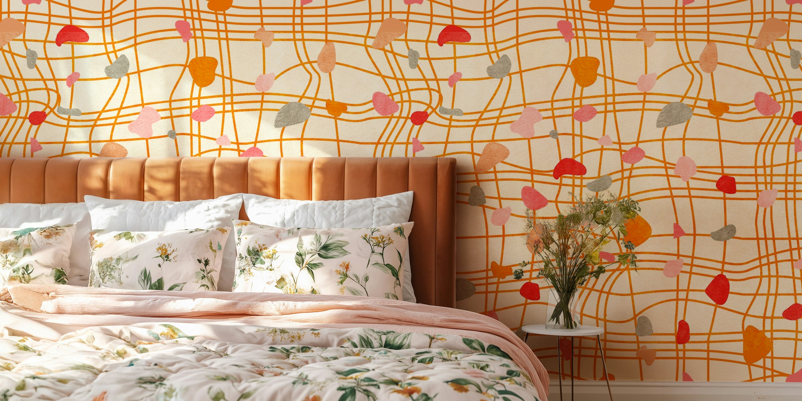 Papier peint Groovy Fish Net Plaid dans une pièce