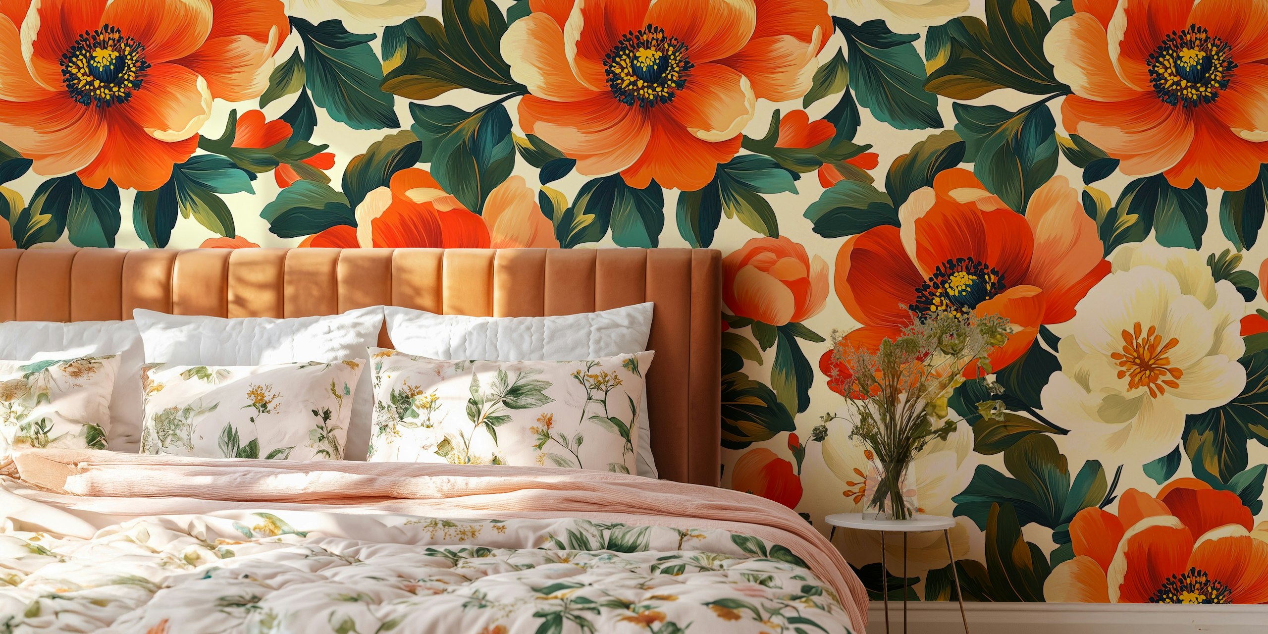 Intense Red Flowers wallpaper in a room