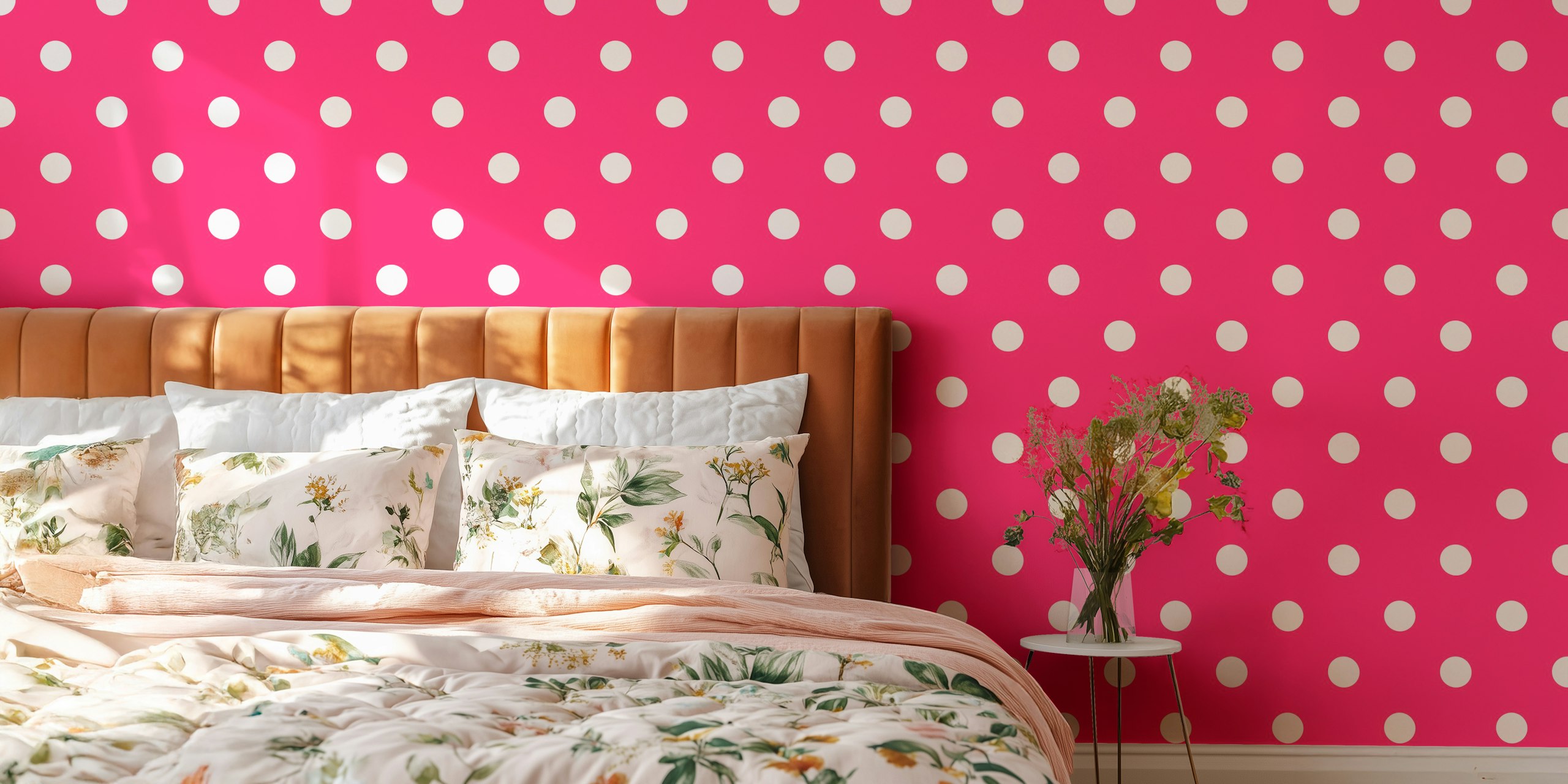 Wallpaper with white dots on hot pink background