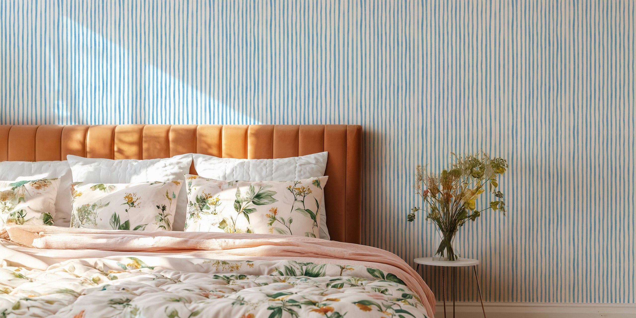Hand-drawn blue stripes wallpaper in a room