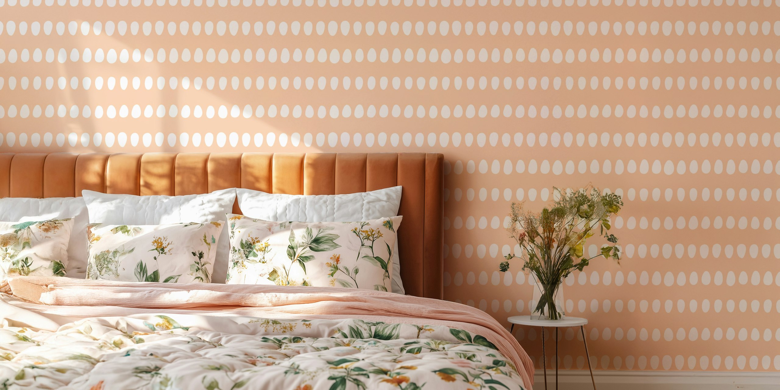Dotty Oval Stripes Beige Peach wallpaper in a room