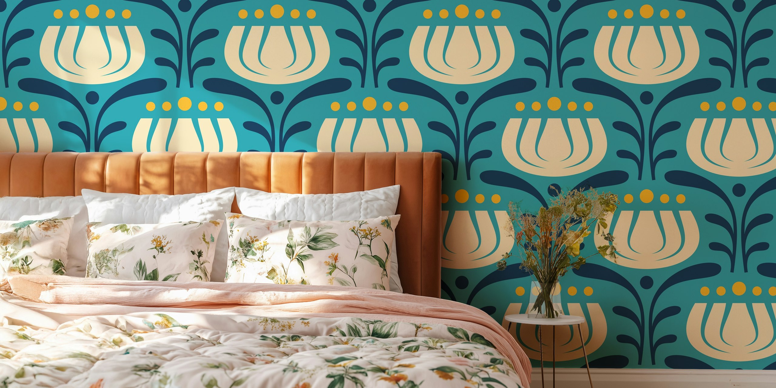 Stylish Vintage Tulips in Blue - L in een kamer