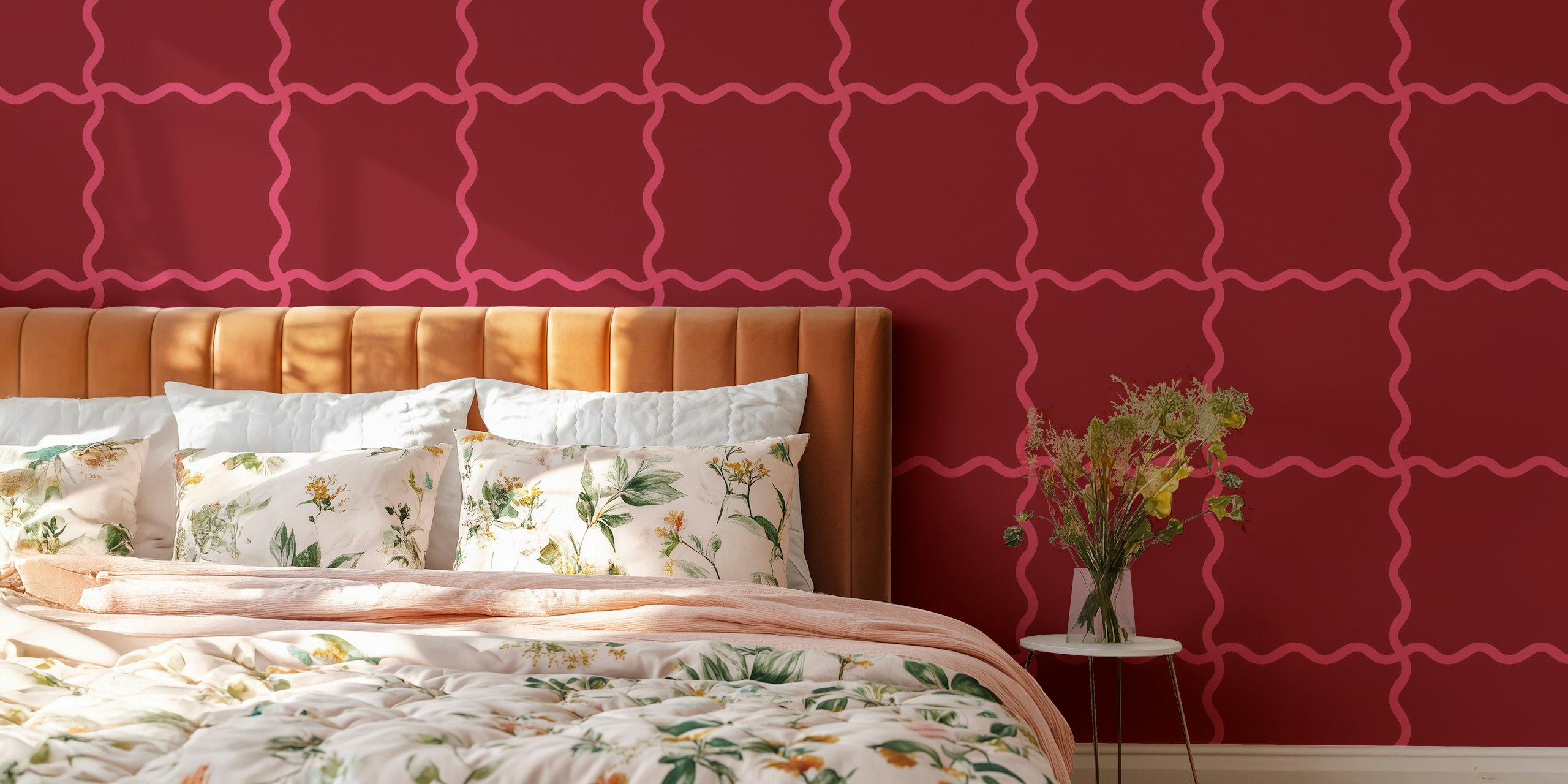 Wavy Checker Cherry wallpaper in a room