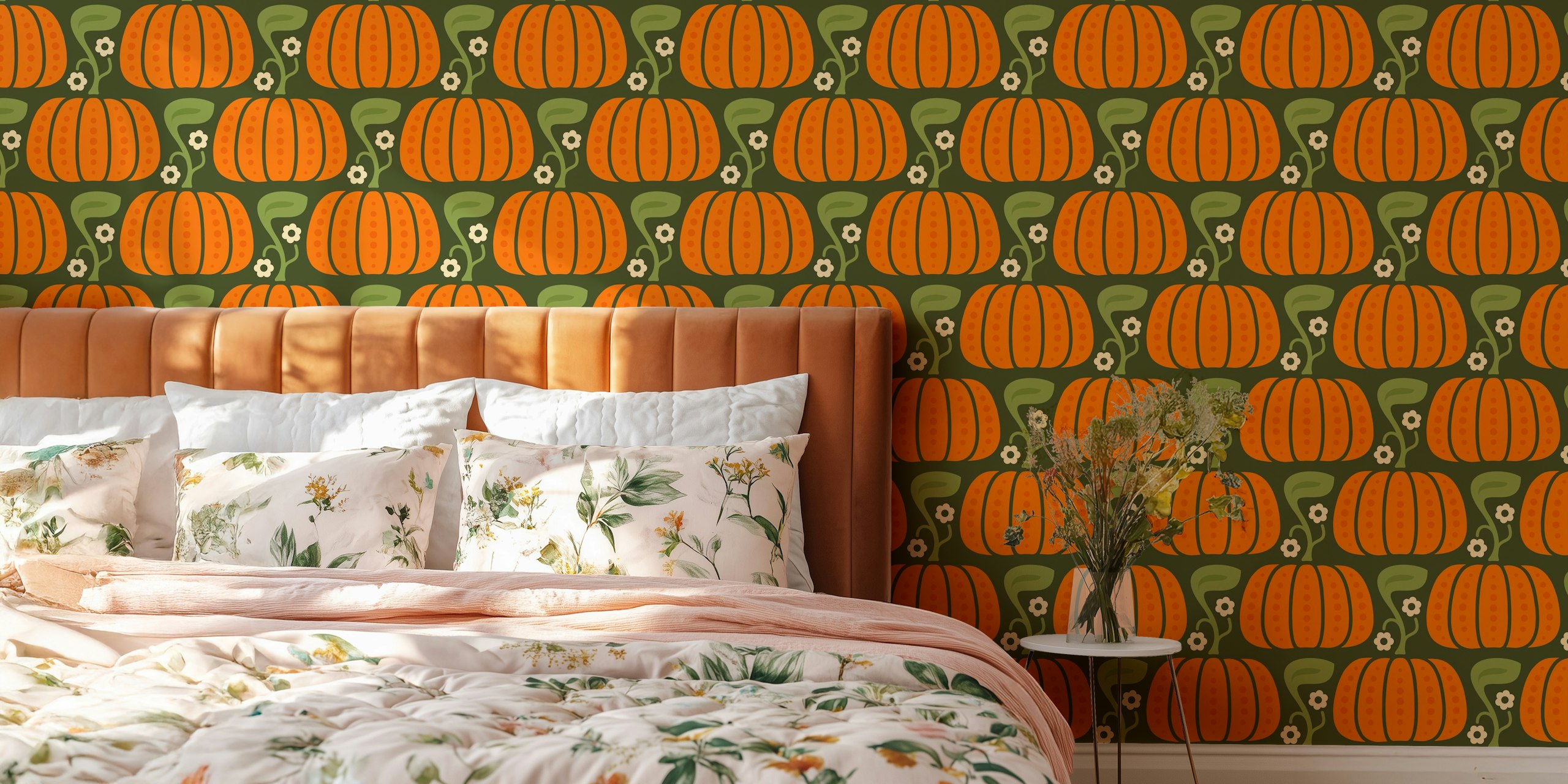 Cozy pumpkin charm wallpaper in a room