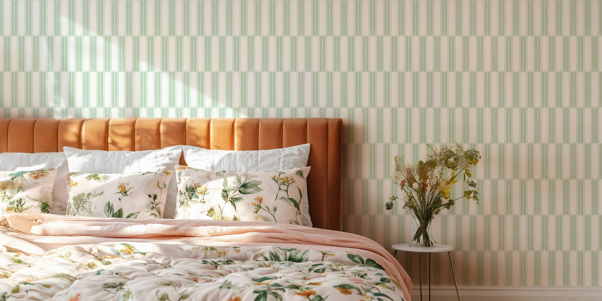 Papel de parede Vintage Lozenge Geometric em um quarto