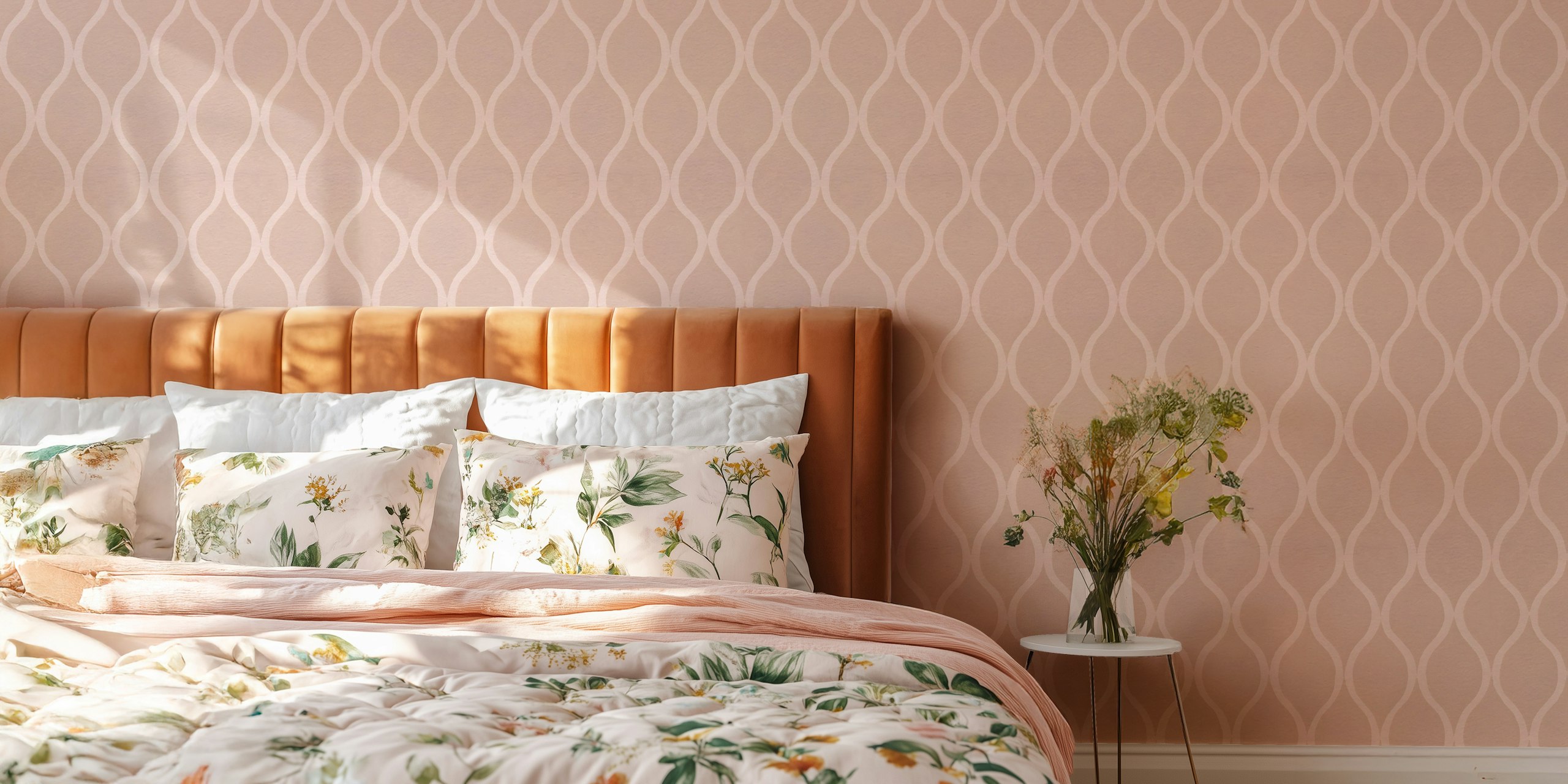 Tapeta Powder Pink Ogee Theme w pokoju