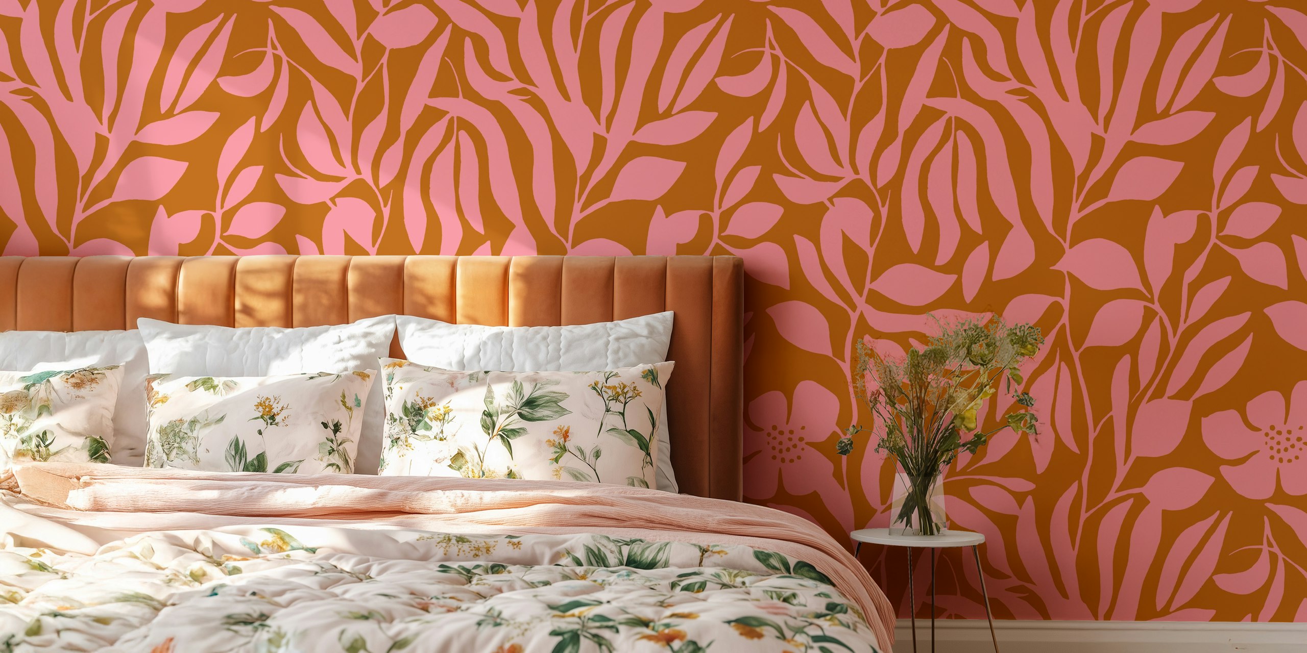 Mustard Pink wallpaper in a room