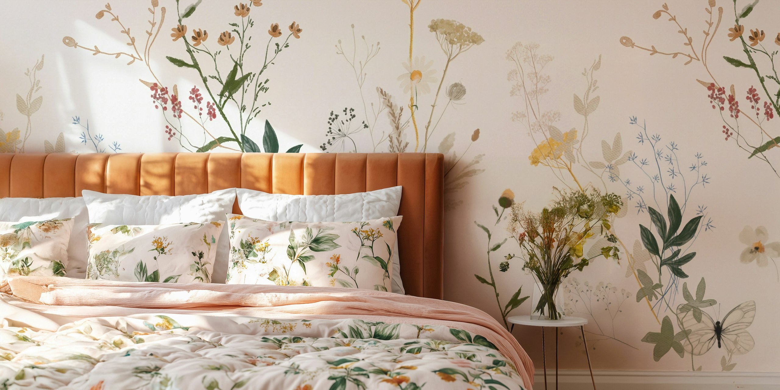 Wildflower Meadow Pattern Tapete in einem Raum