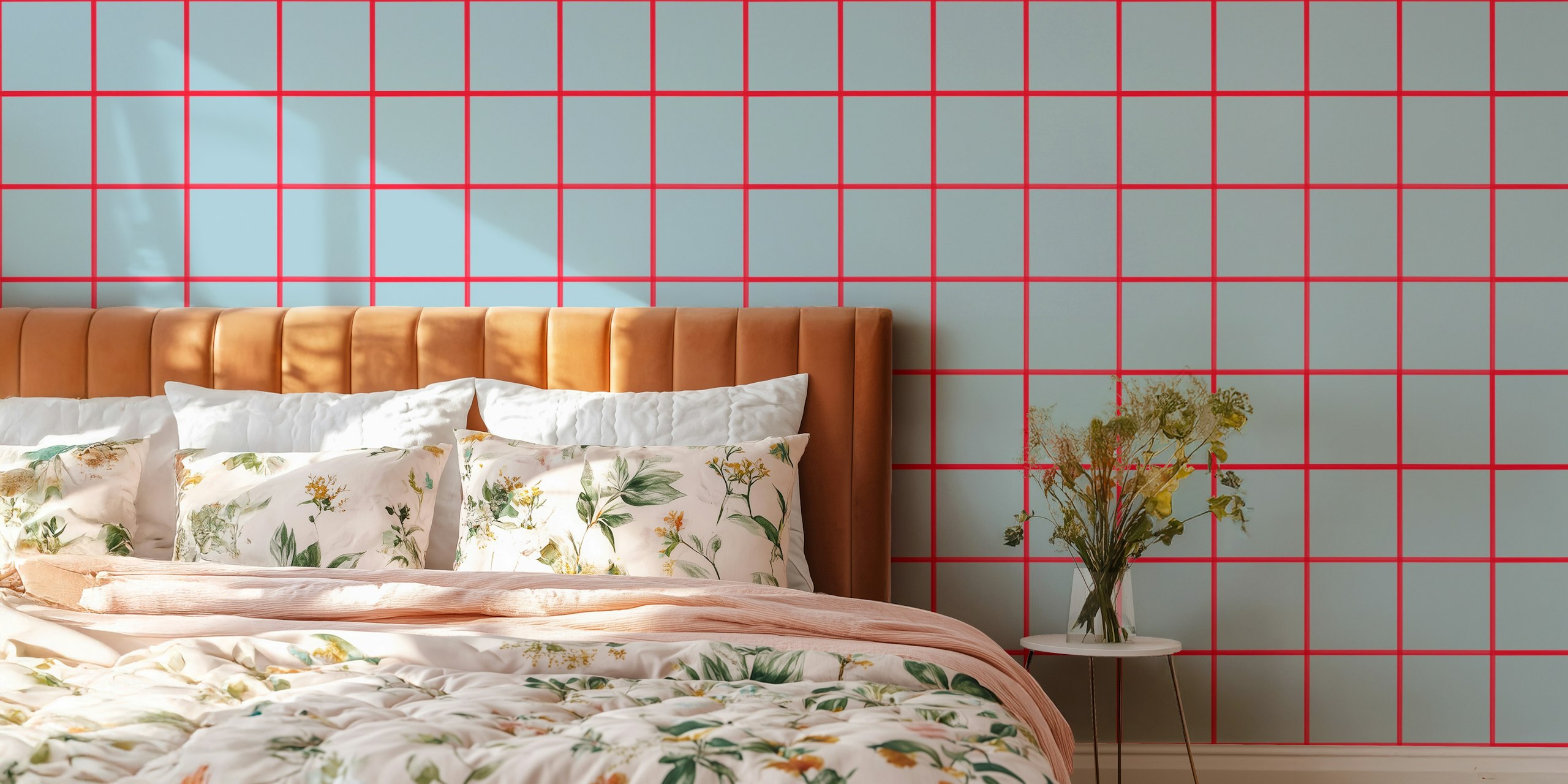 Tapeta Blue gray red grouted tiles v místnosti