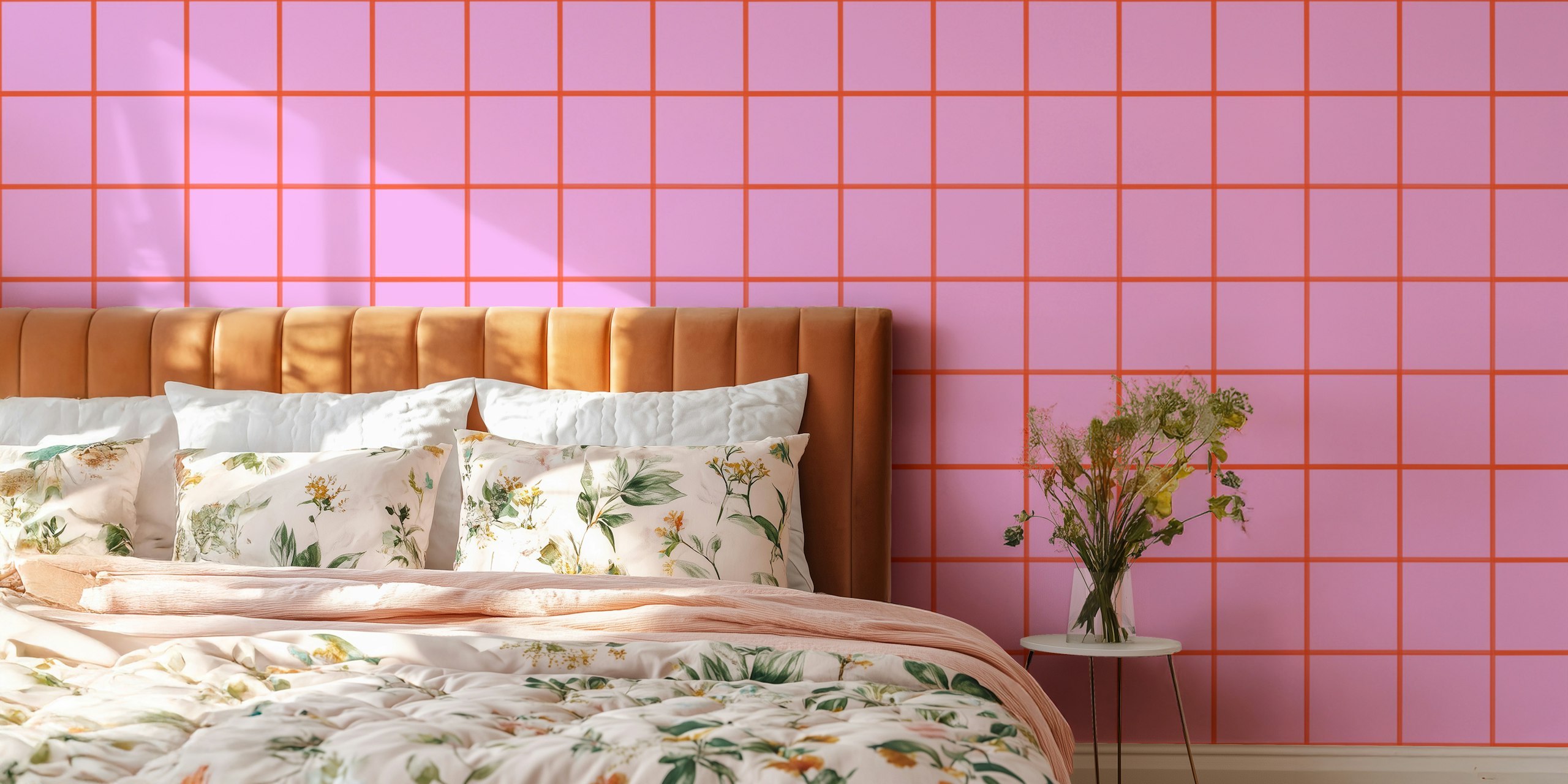 Fresh pink red grouted tiles tapet i rummet