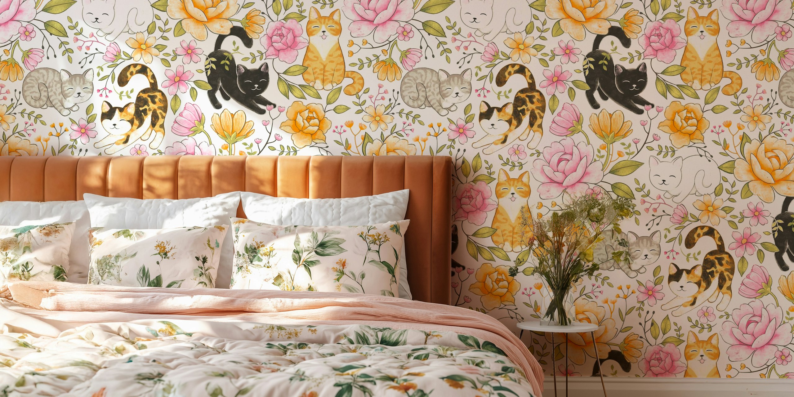Cottage Cat Coquette wallpaper in a room