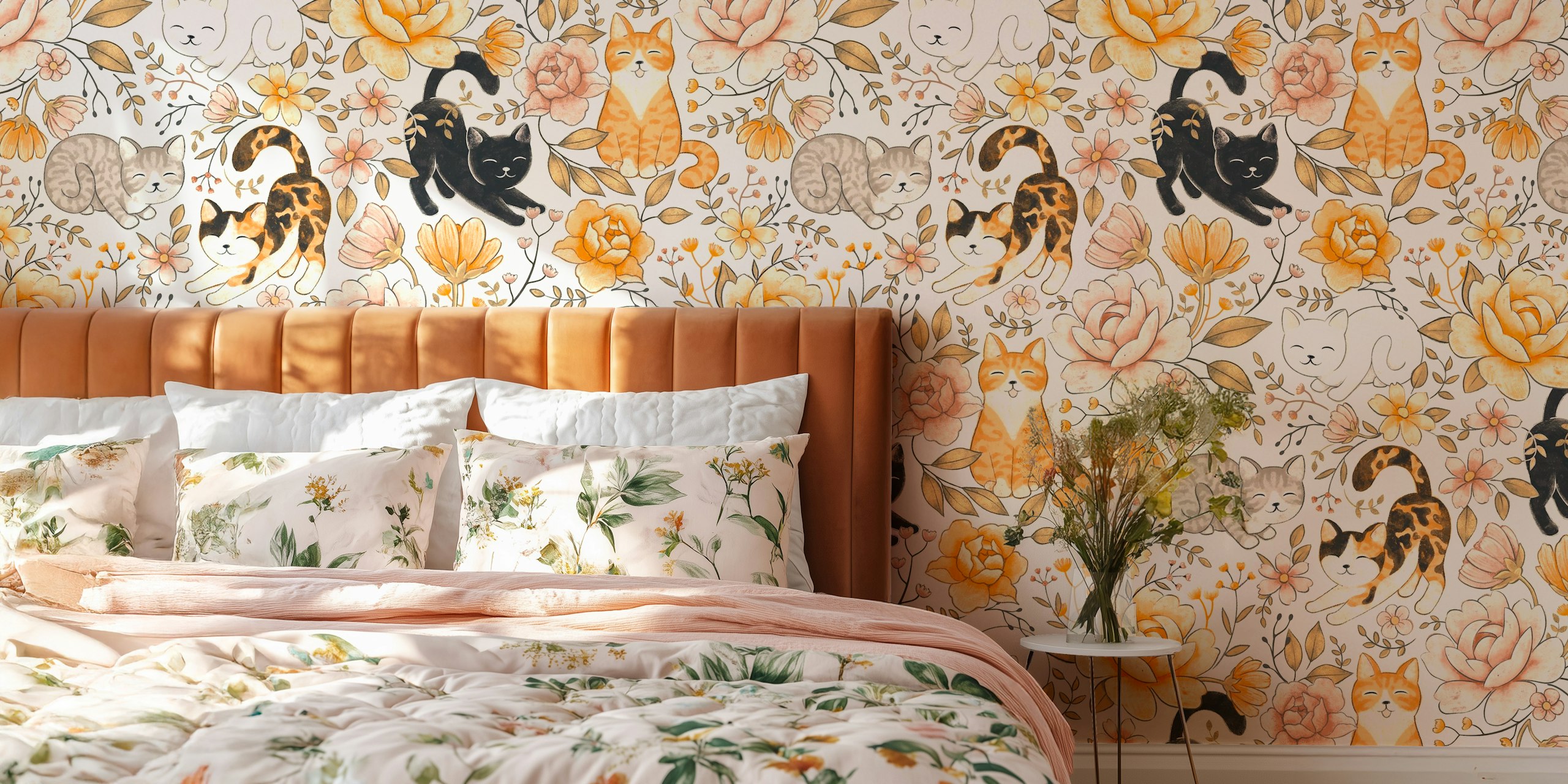 Cottage Cat Coquette wallpaper in a room