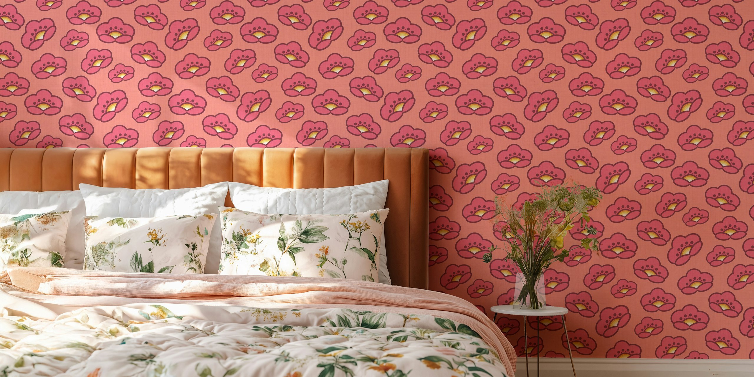 Papel de parede Groovy Flower Field em um quarto