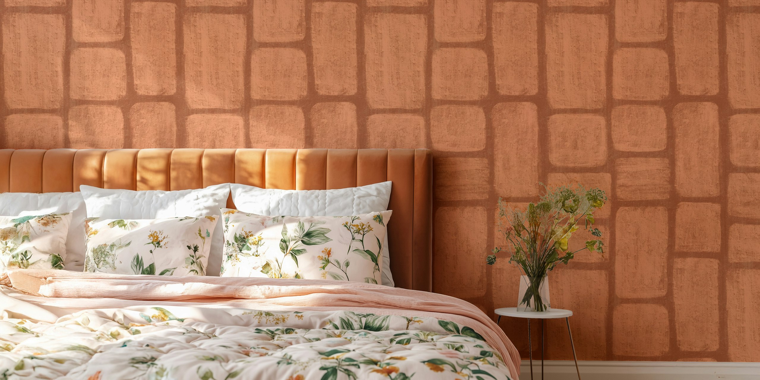 Terracotta geometric shapes on a textured background wallpaper