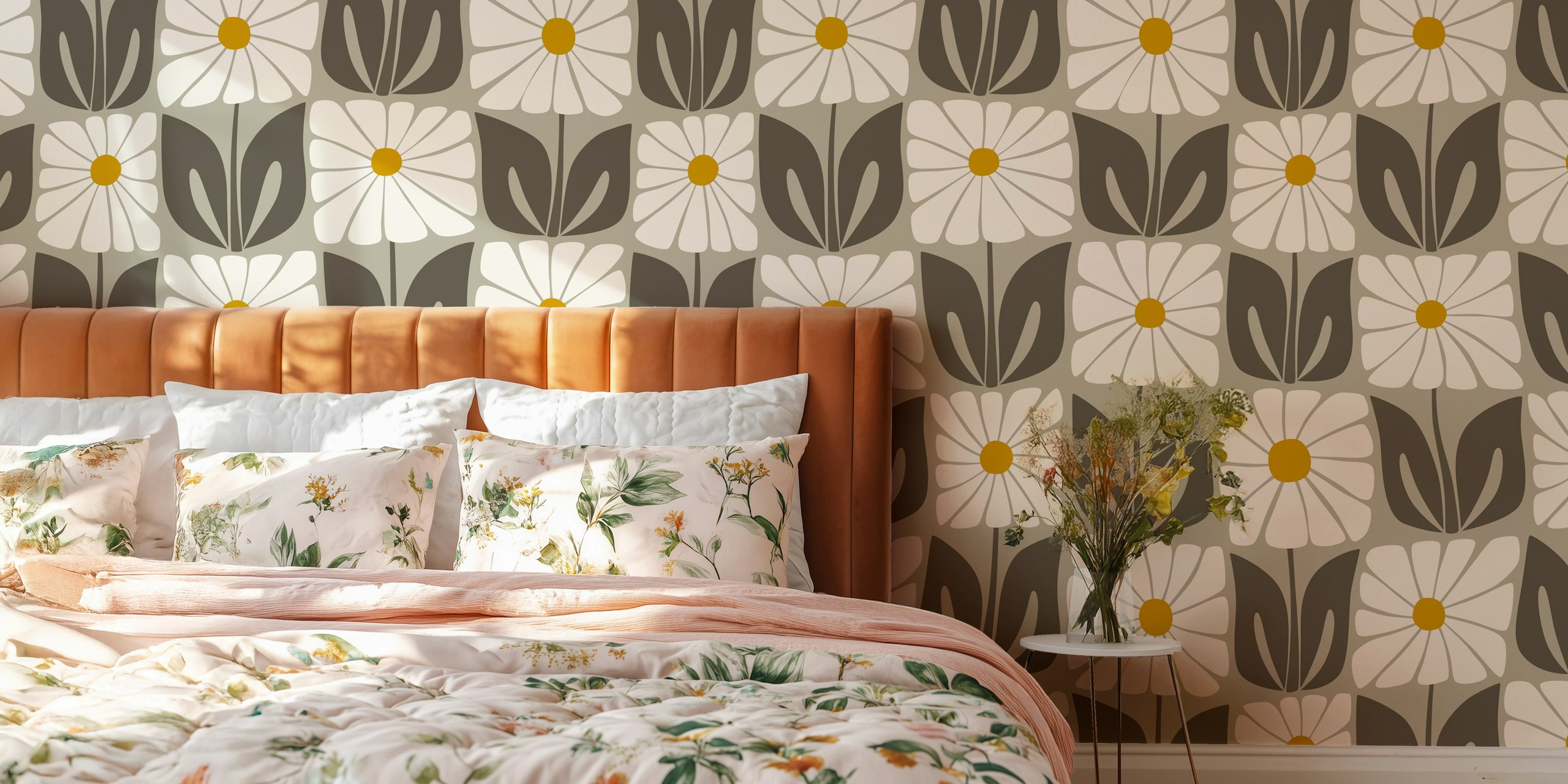 Groovy flower tiles wallpaper in a room
