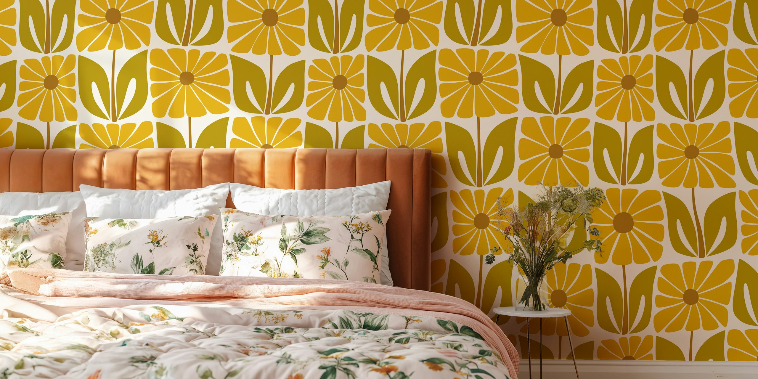 Groovy flower tiles wallpaper in a room