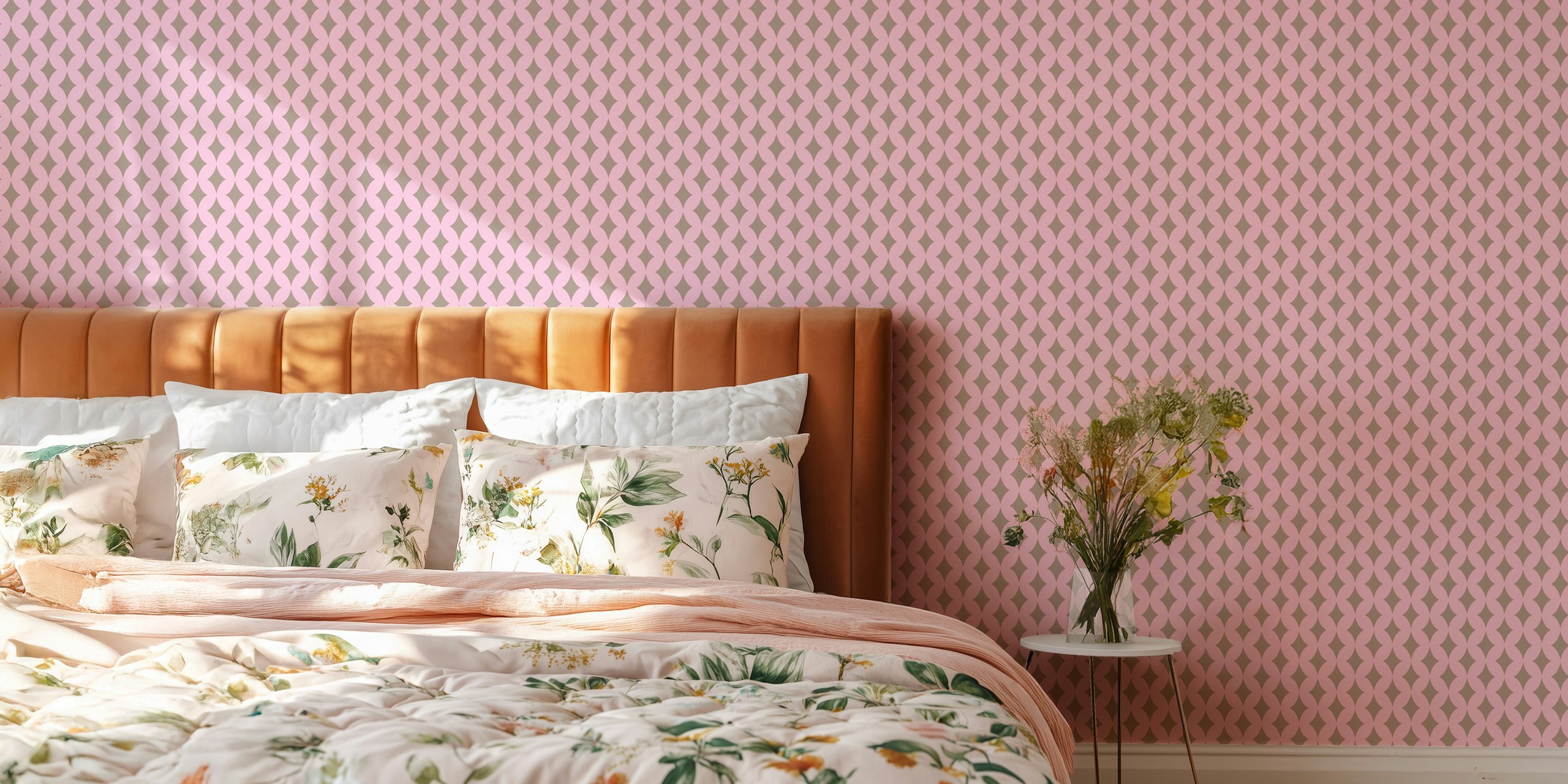Pink and gray retro waves tapet i ett rum