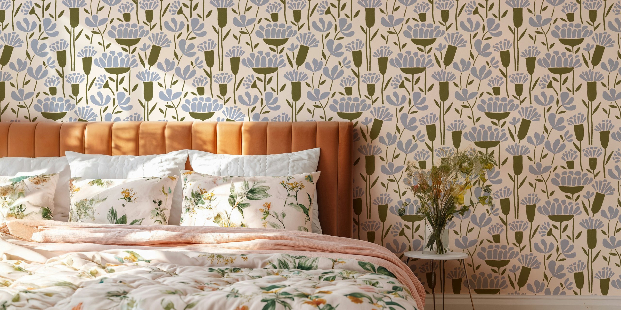 Asher beige floral wallpaper in a room