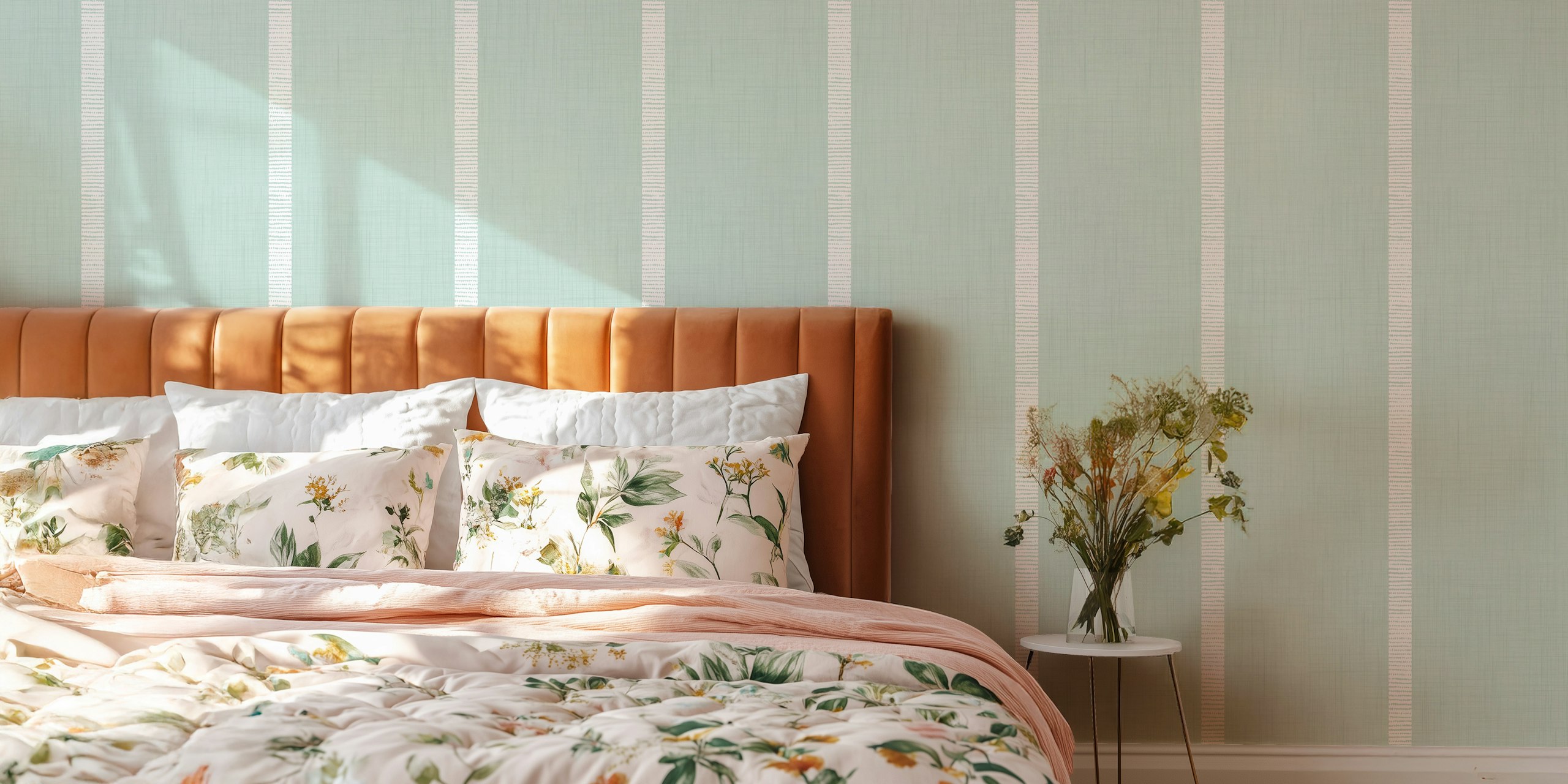Modern Boho Serenity Stripes Soft Blue tapetti huoneessa