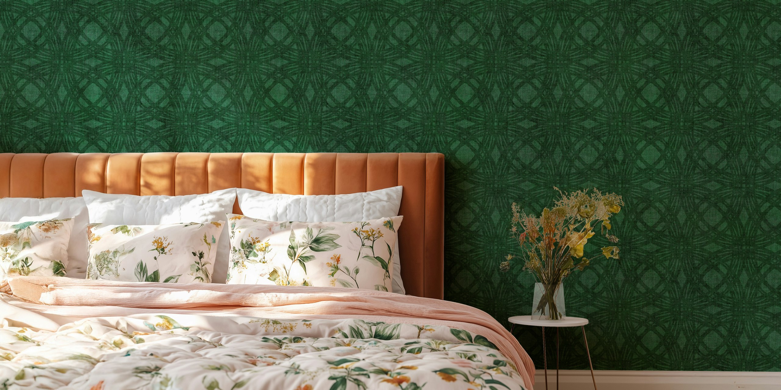 Deep Green Geometric Linen Textured Circles u sobi