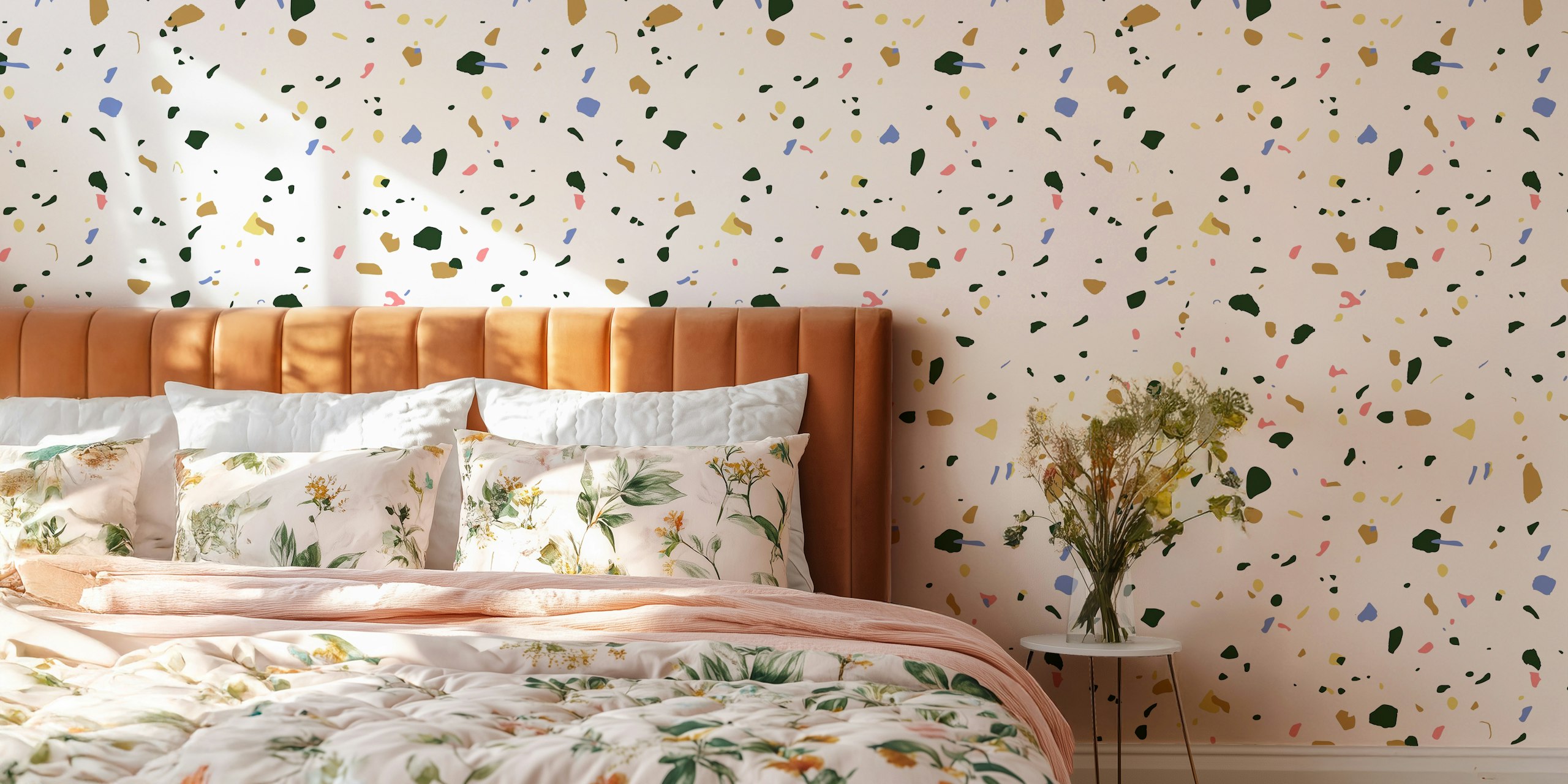 Terrazzo Colorful papel pintado en una habitación