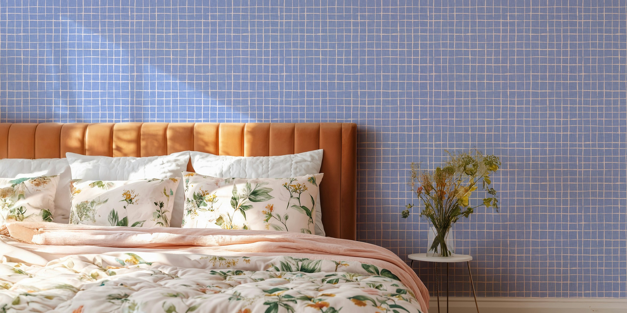 Ταπετσαρία Gingham Blue Grid σε ένα δωμάτιο