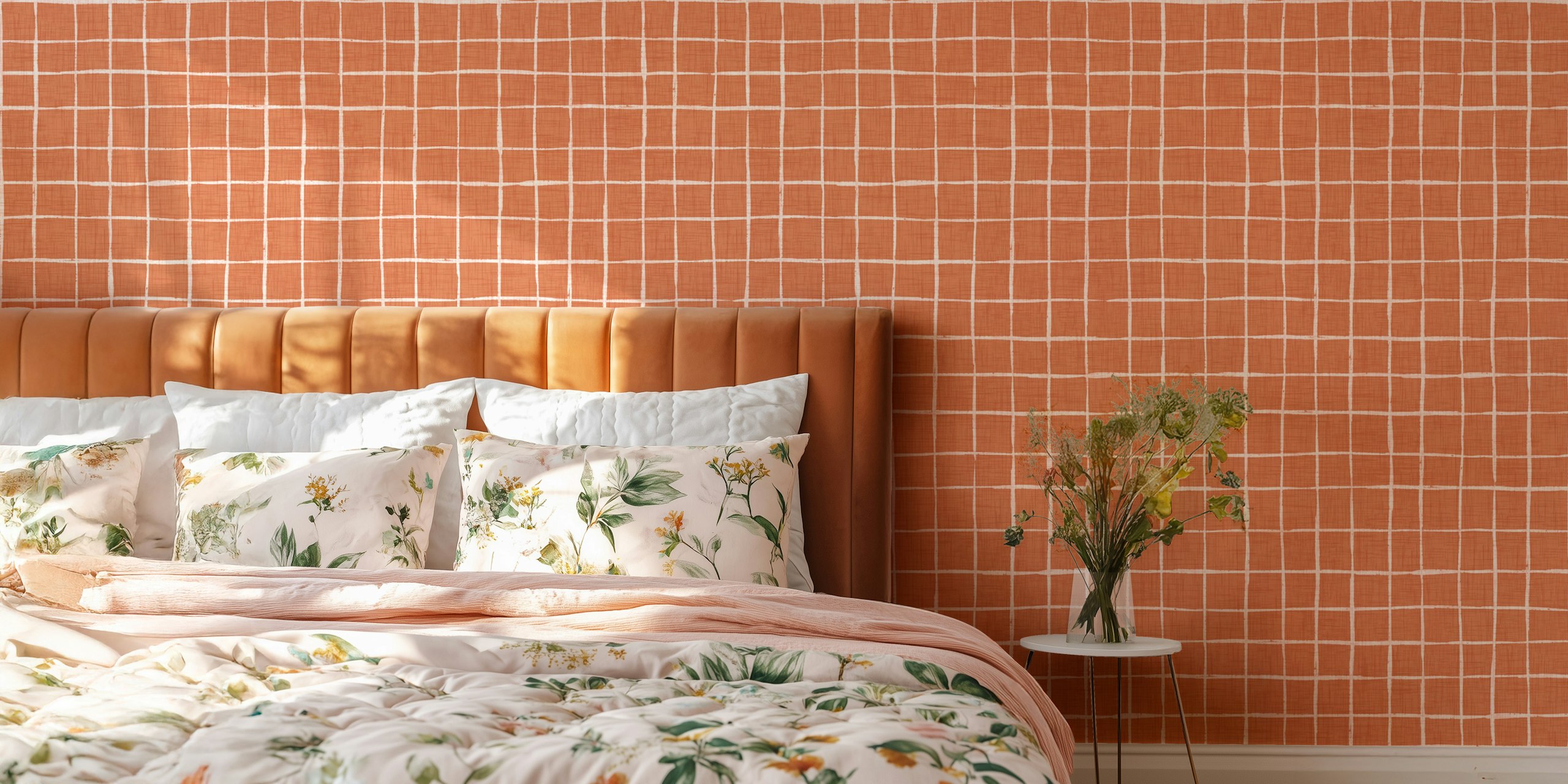 Terracotta Grid Harmony tapet i ett rum