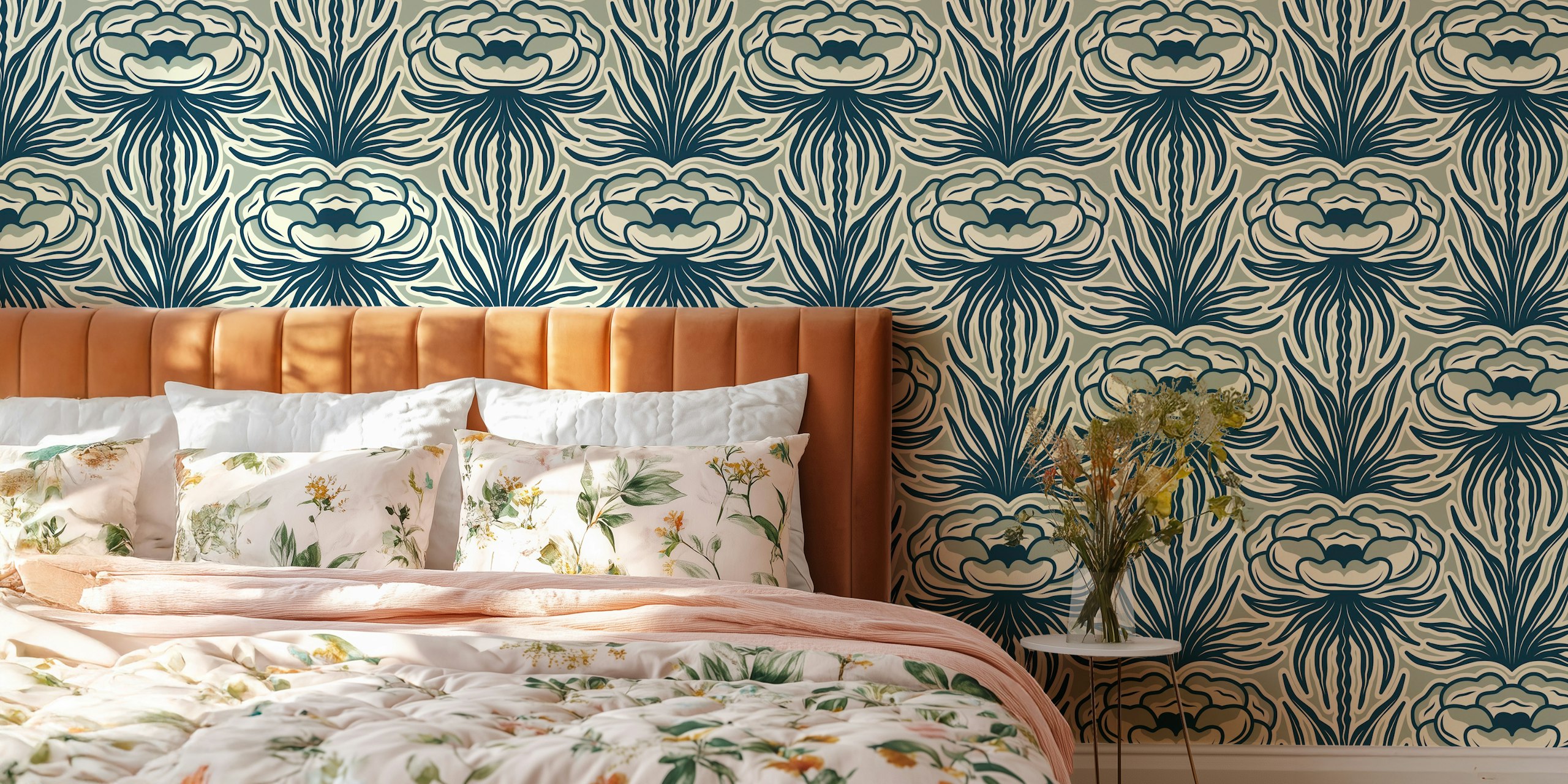 Elegant vintage peony blossoms tapet i et værelse