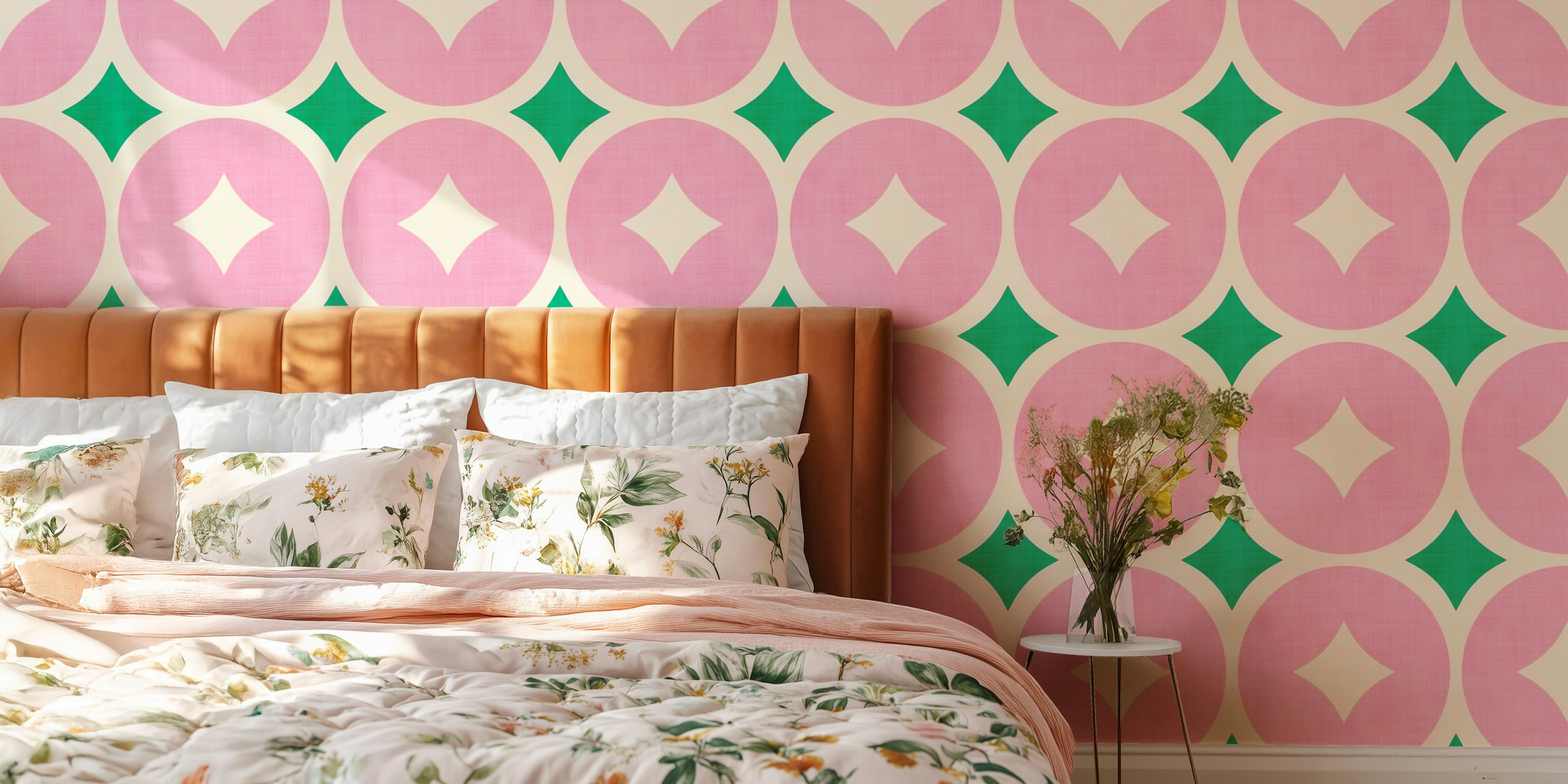 Γεωμετρικό σχέδιο ταπετσαρίας Retro Pink και Green