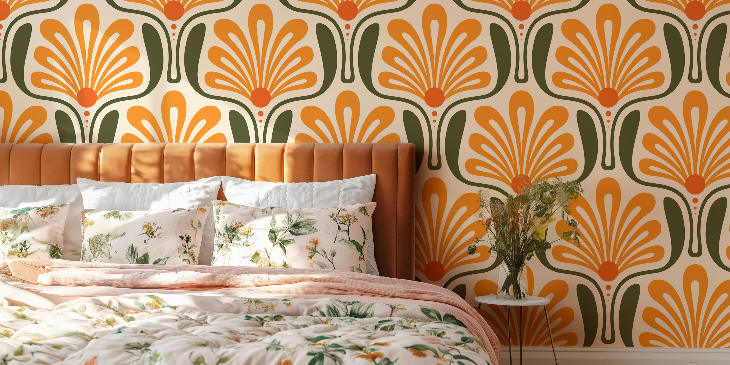 Art Deco Floral Waves wallpaper in einem Raum