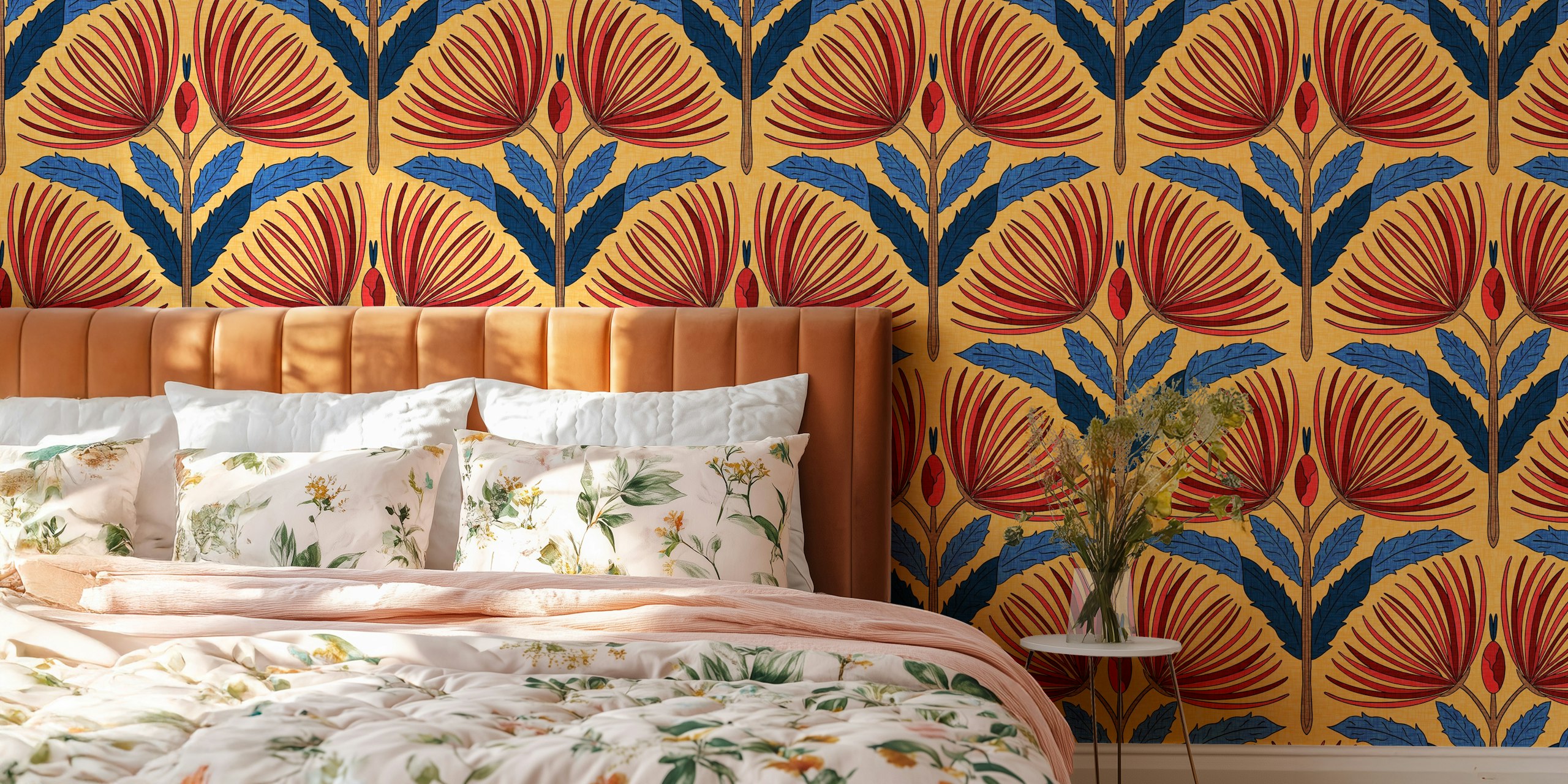 Art Deco Spider Mums wallpaper in a room