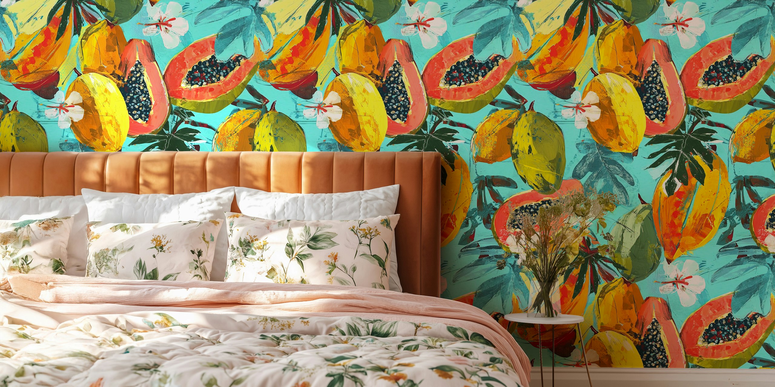 Tropical Fruity Bliss wallpaper displayed in a room