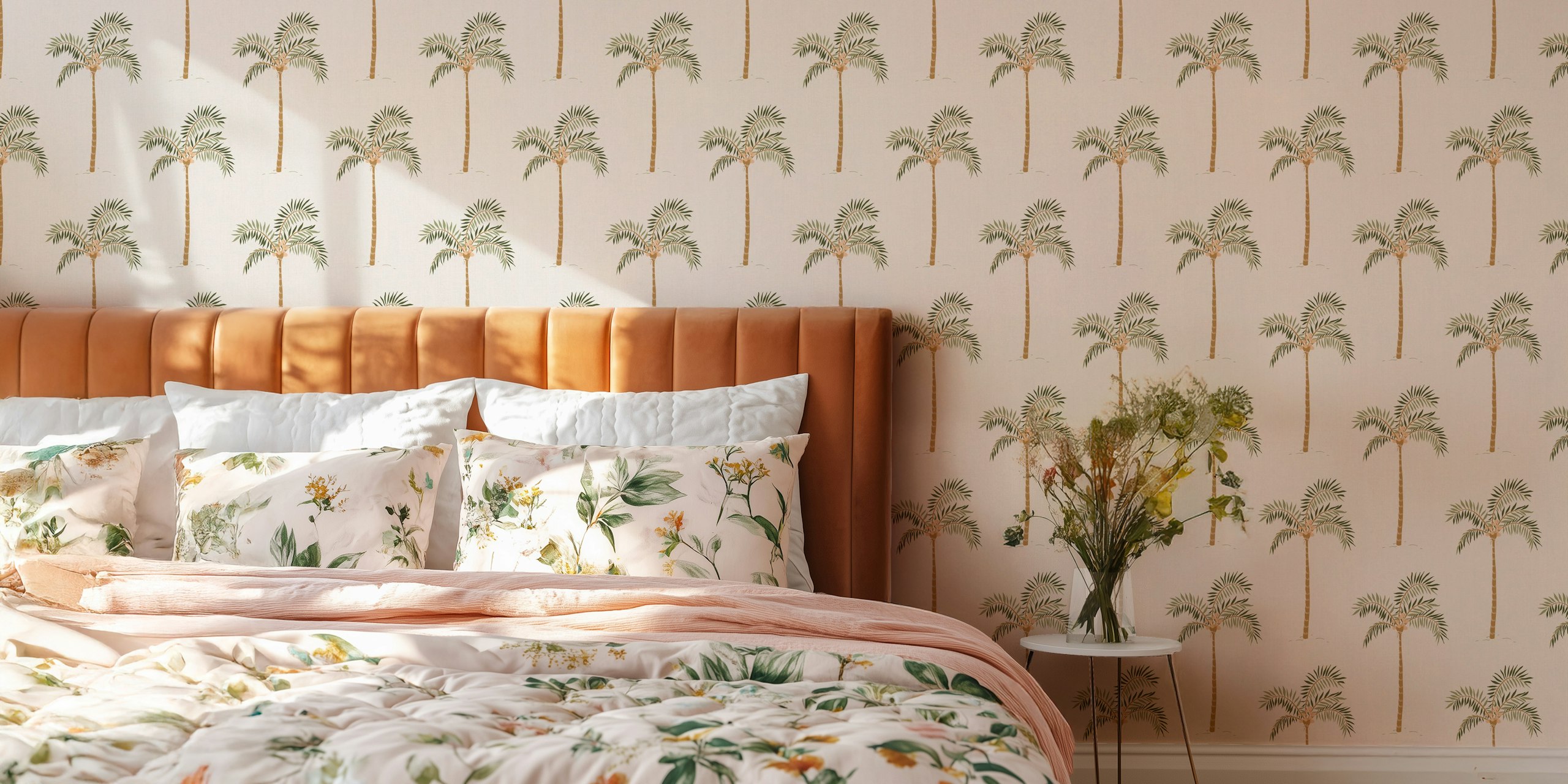 Tropical Retro Boho Palm Tree tapet i et rom