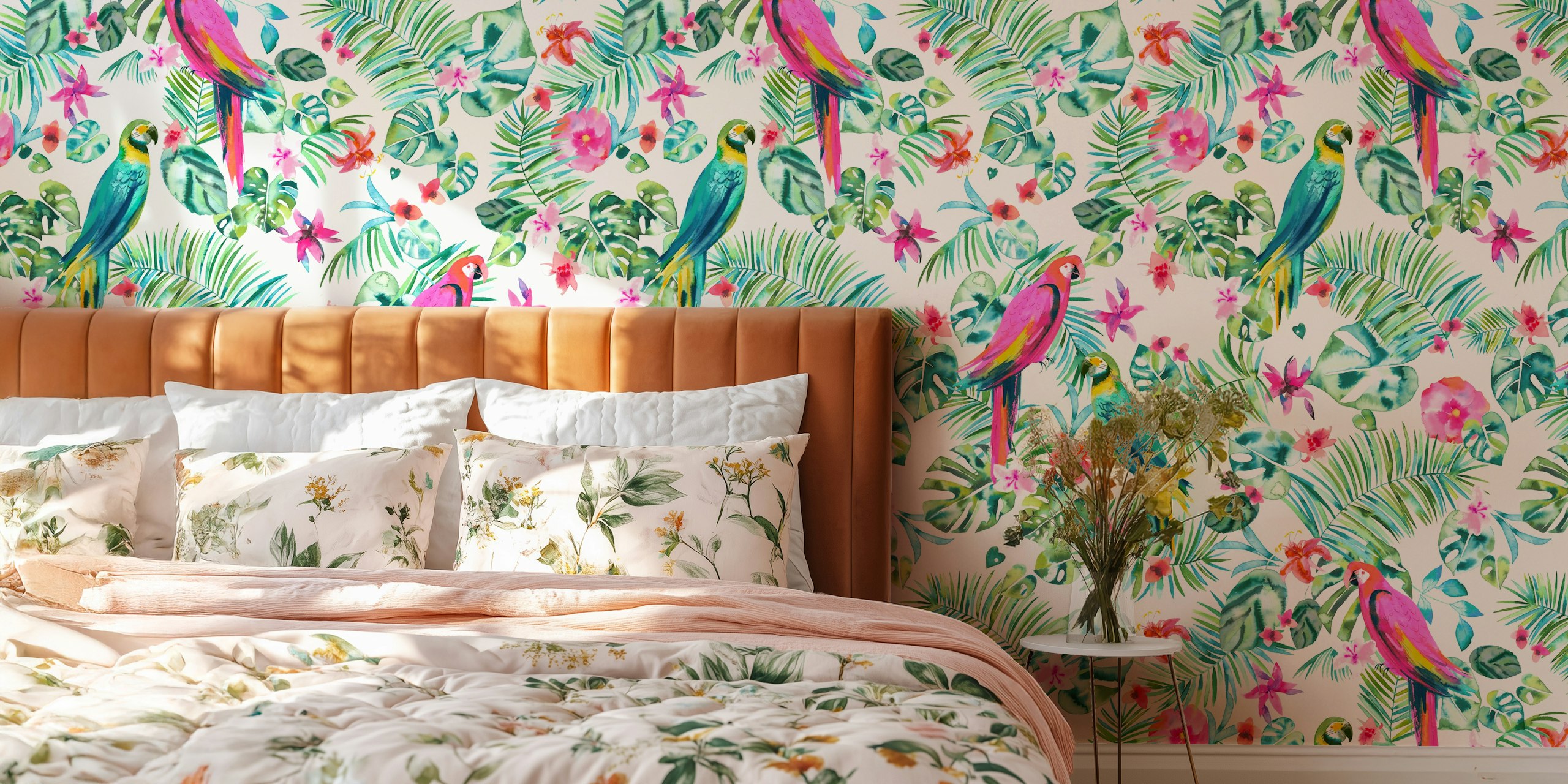 Tropical Jungle Leaves a parrots design tapety