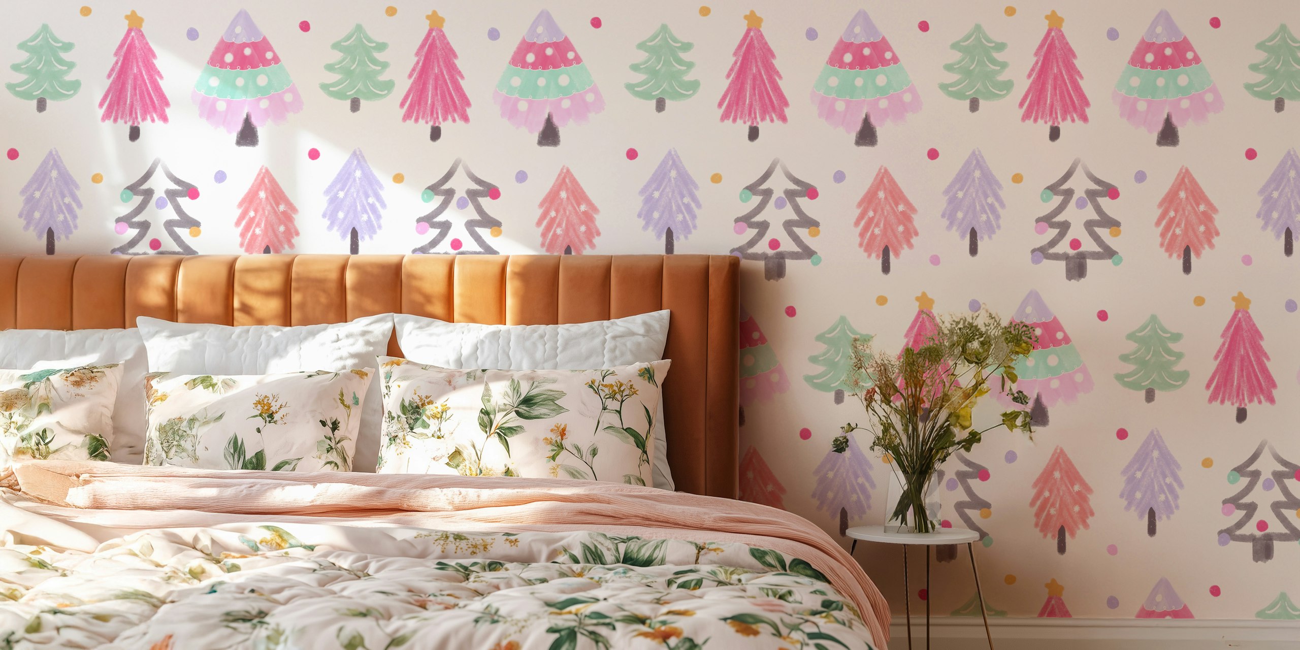 Bright Christmas papier peint avec des arbres colorés