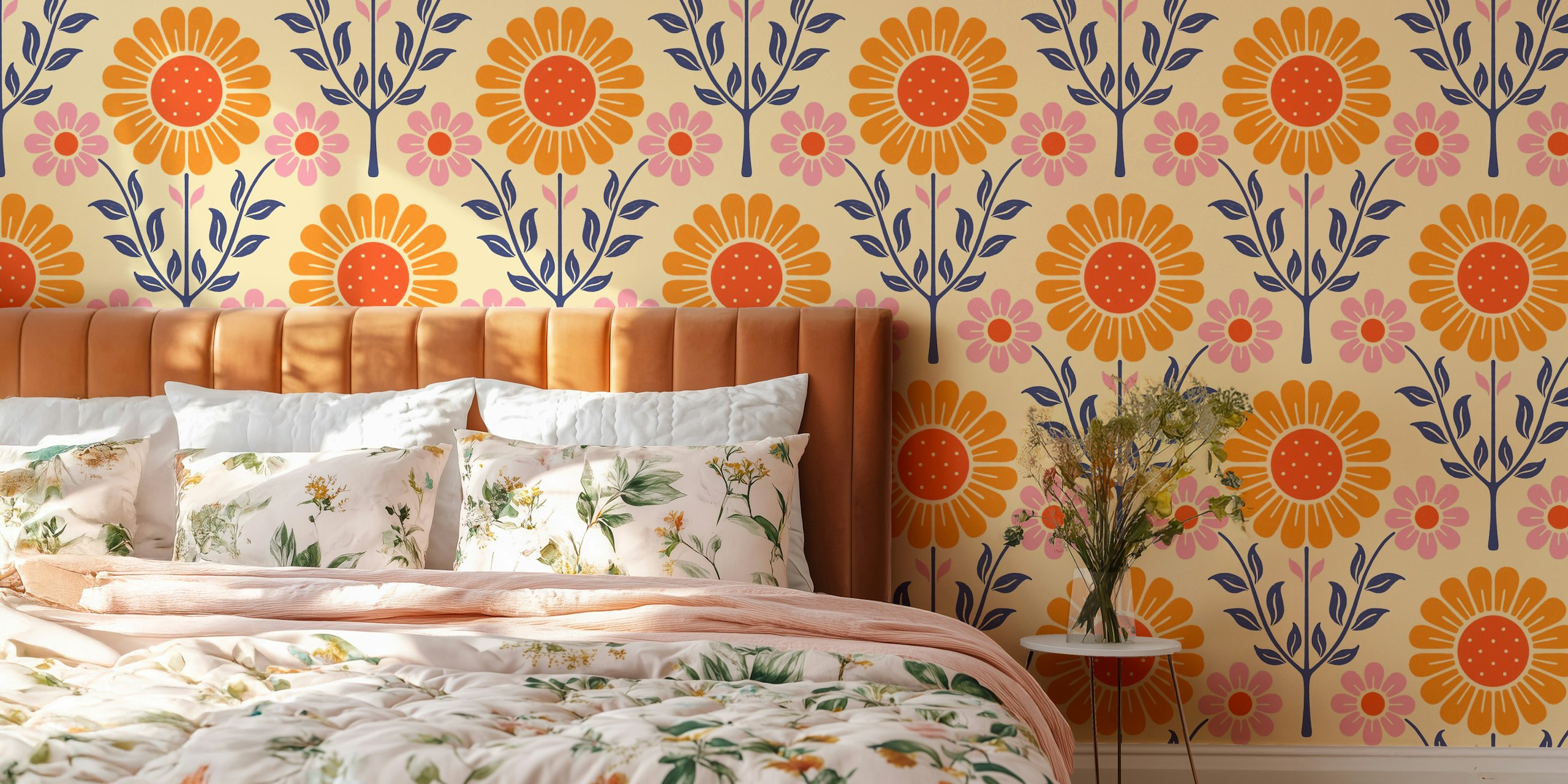 Daisy Garden tapet med orange blommor