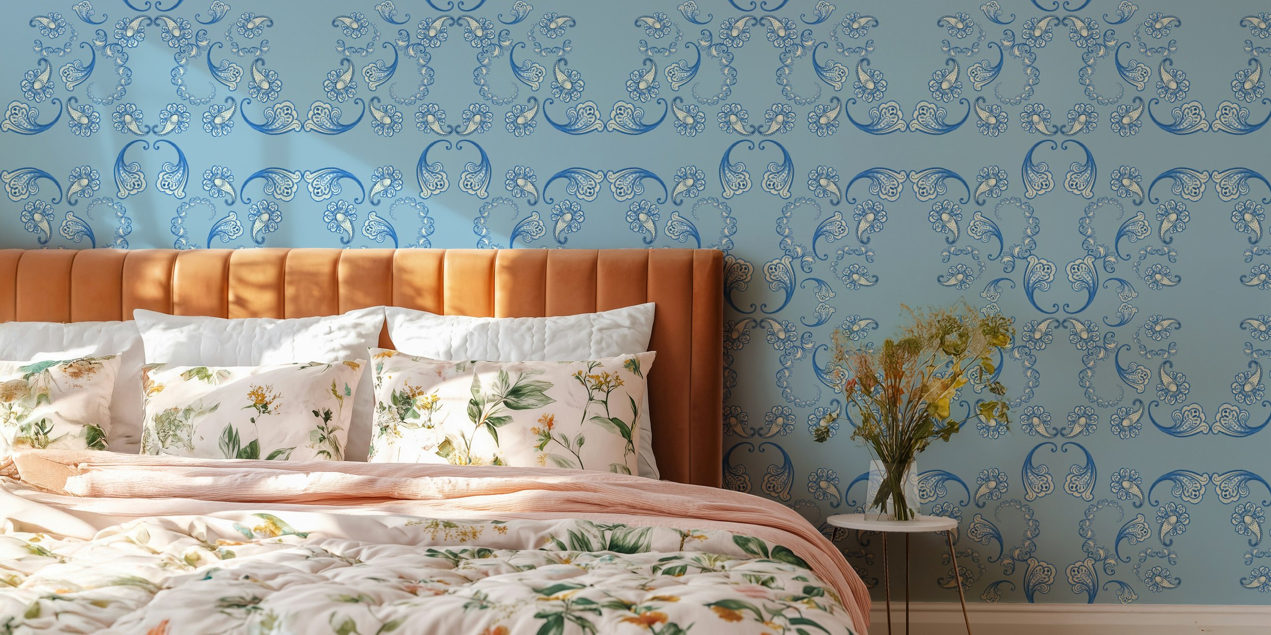 Indigo Garden Charm Jacobean Tapete in einem Raum