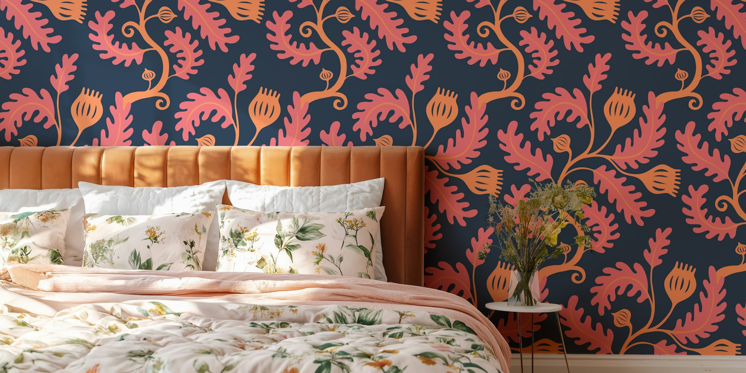 Twisting Vine - pink peach sur un mur