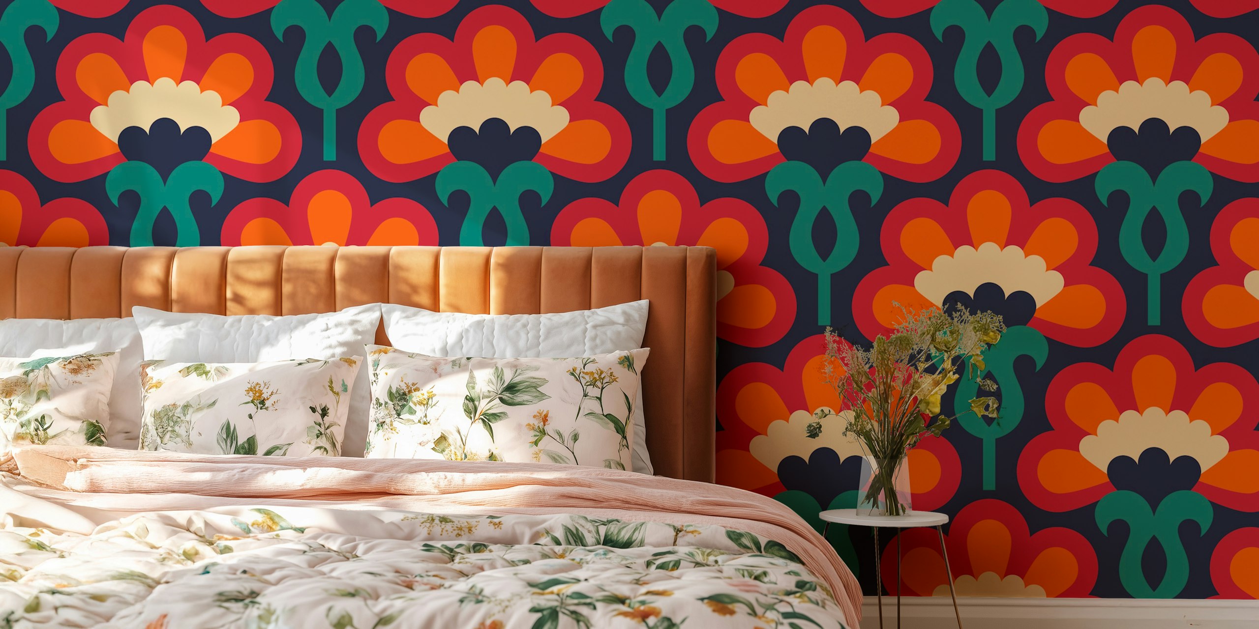 Retro Bloom Symphony tapet i en rumsinställning