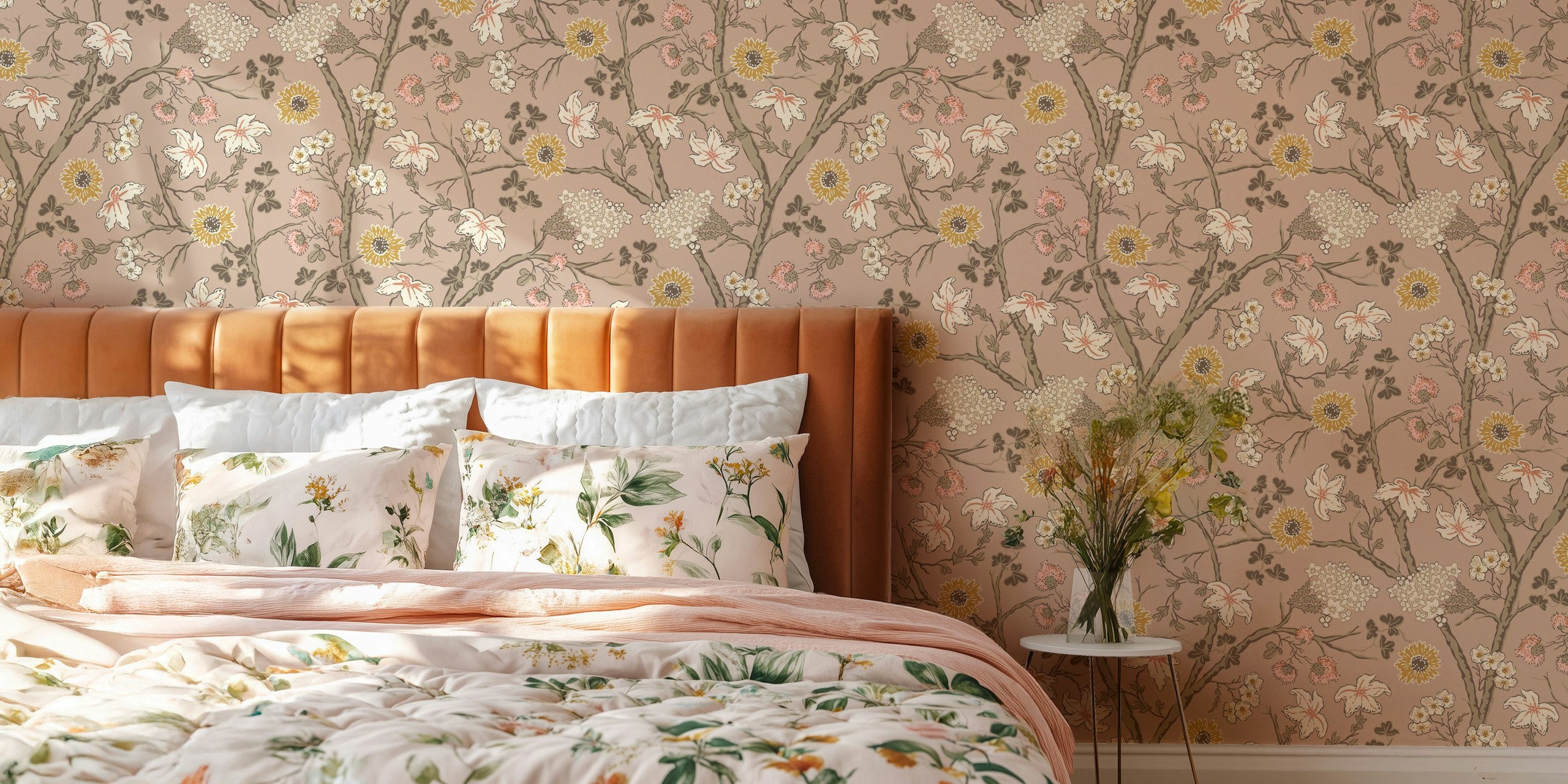 Floral wallpaper design in a room