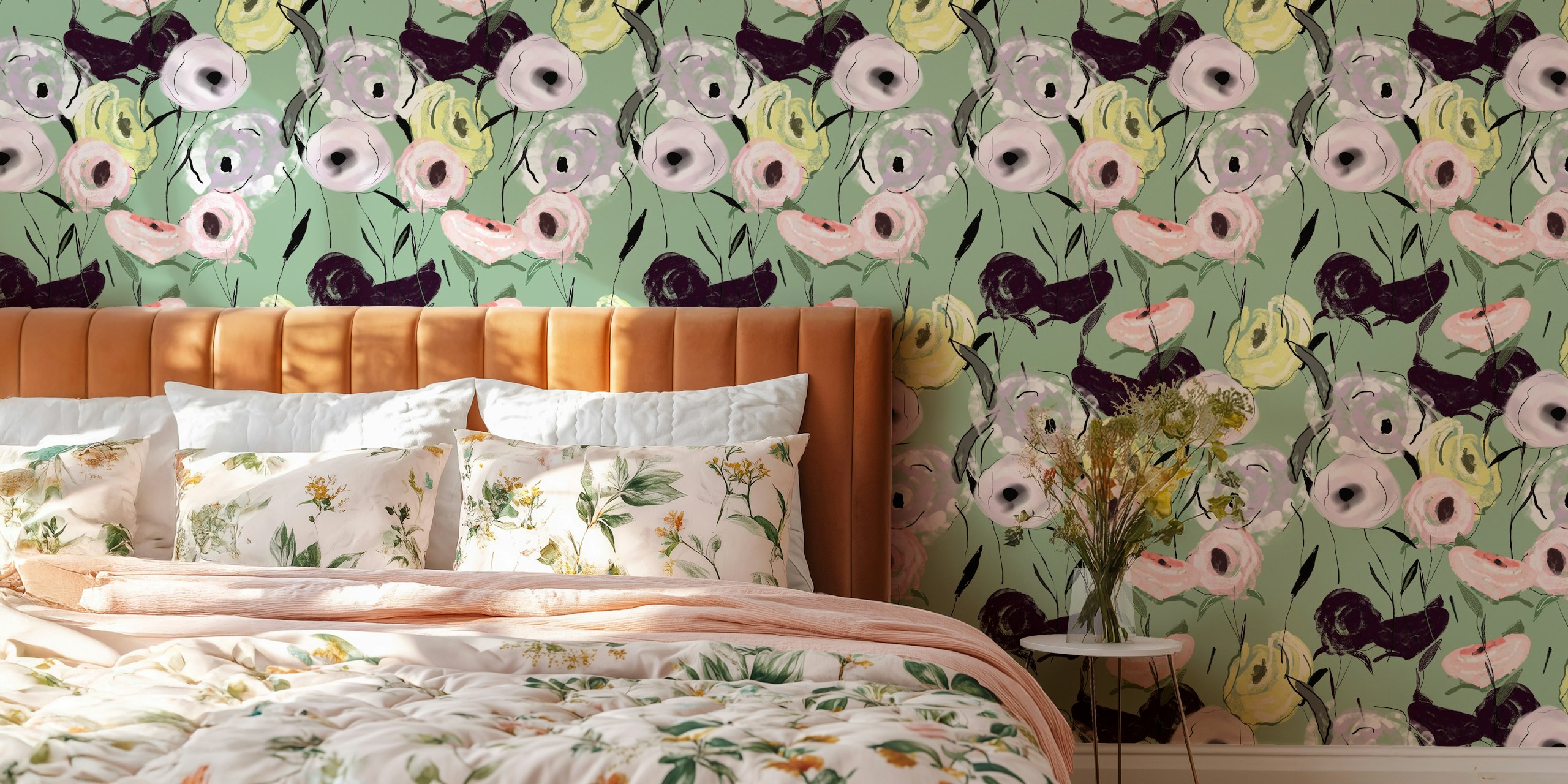 Abstract roses garden bouquets behang in een kamer