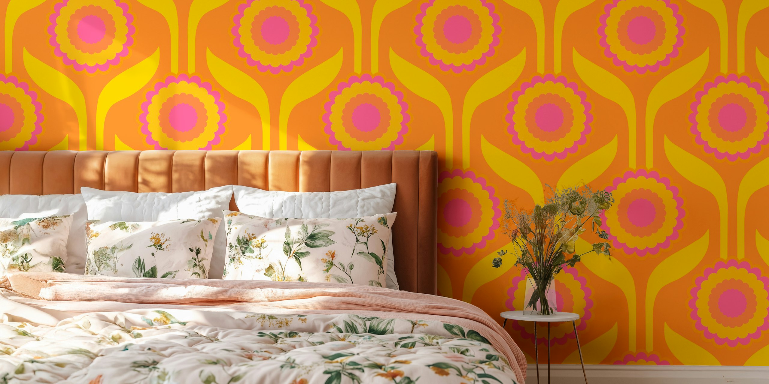 Seventies Flower Power Boho-tapet i et rum