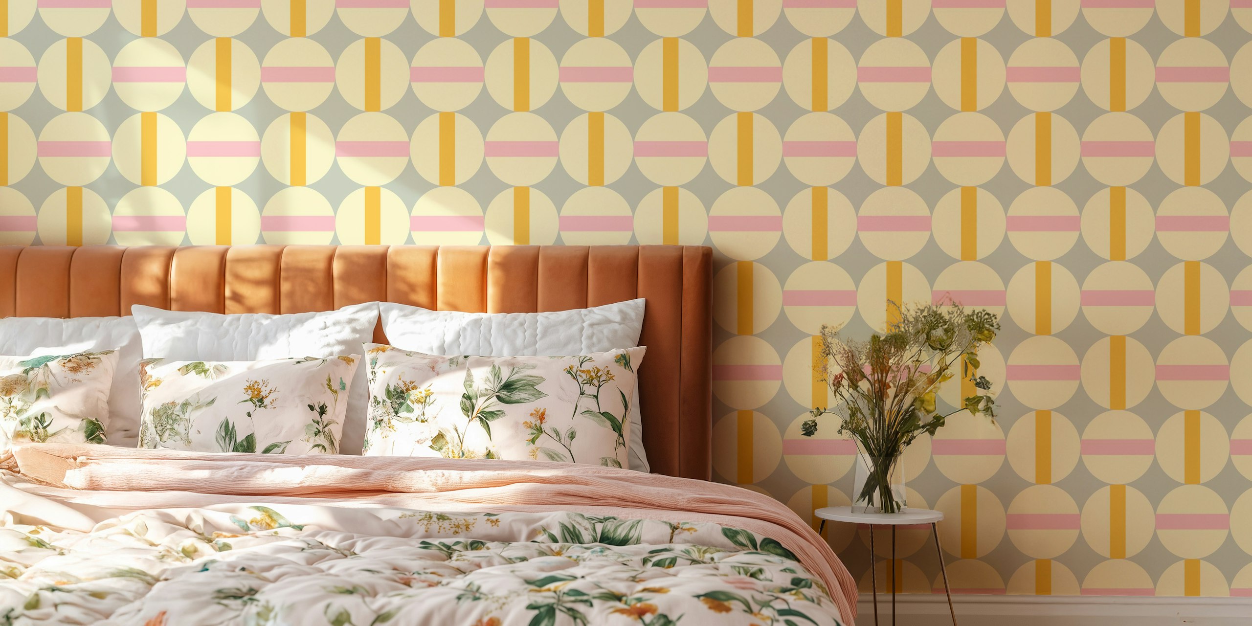 Retro 70s Striped Circles wallpaper in a room