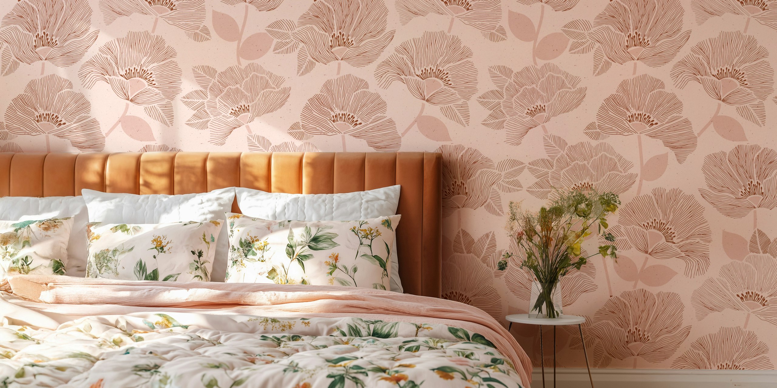 Brown Floral Block-tapet i et rum