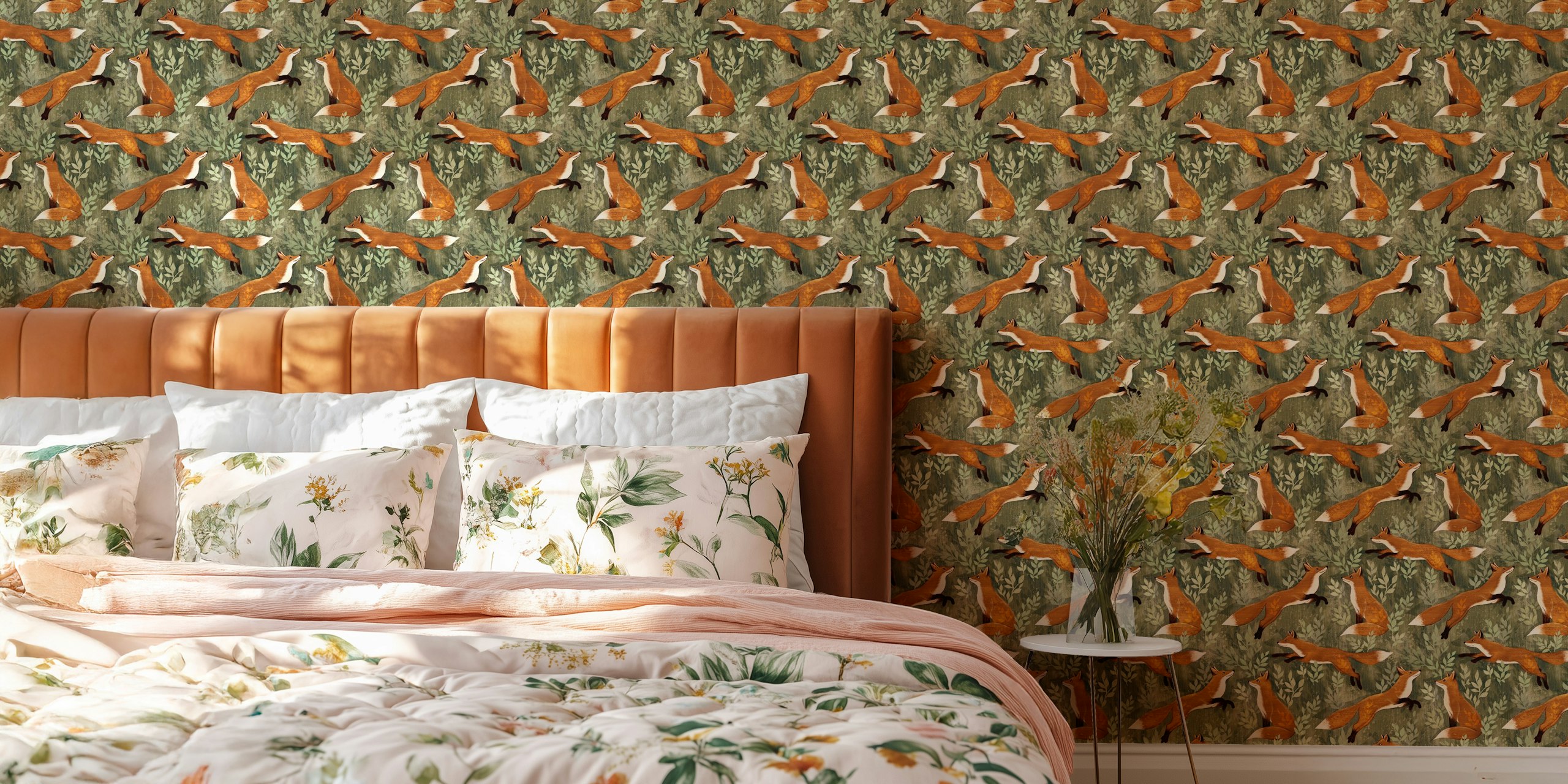 Fox wallpaper design in a room setting
