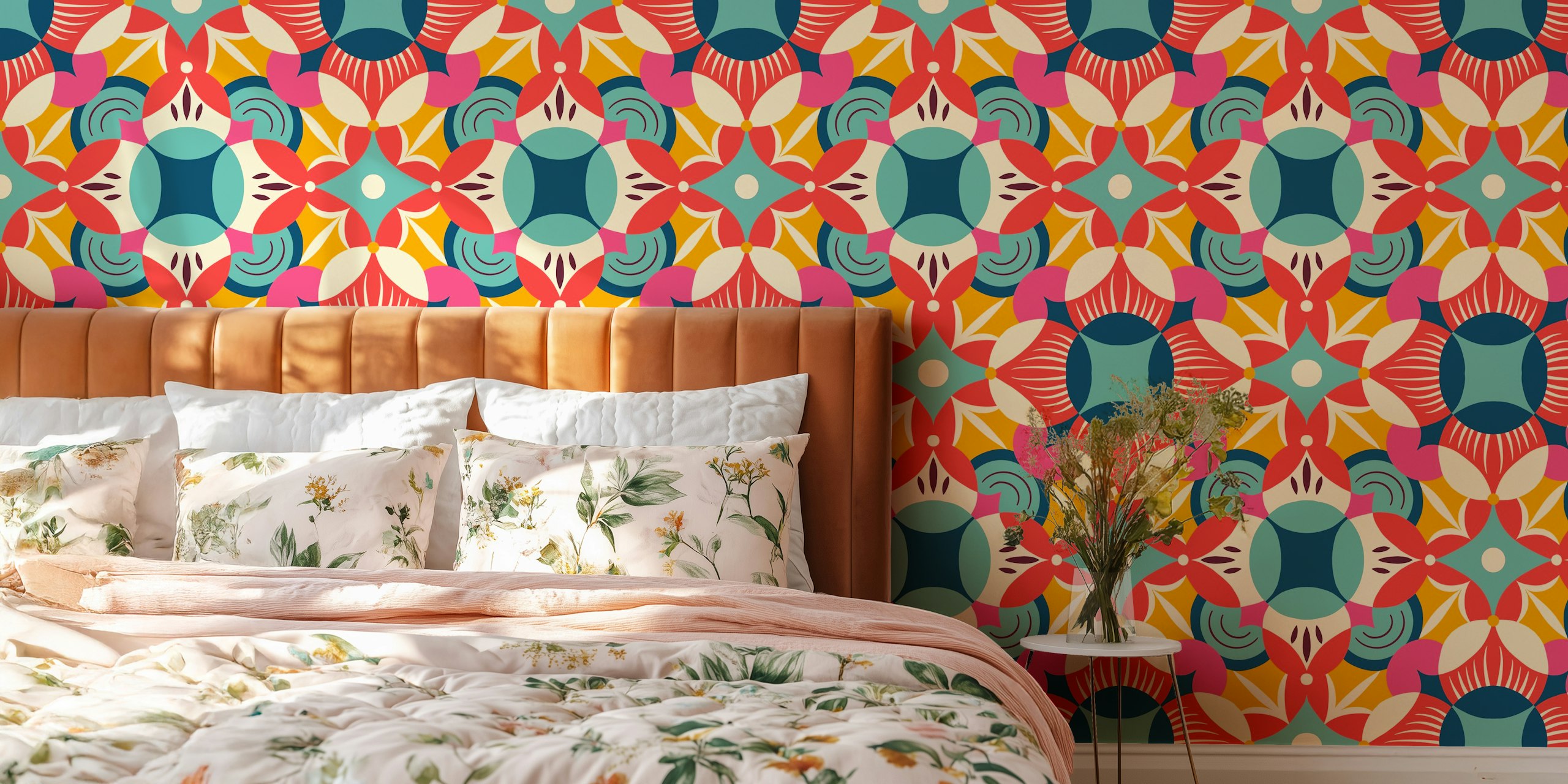 Mediterranean vacation tiles tapet i ett rum